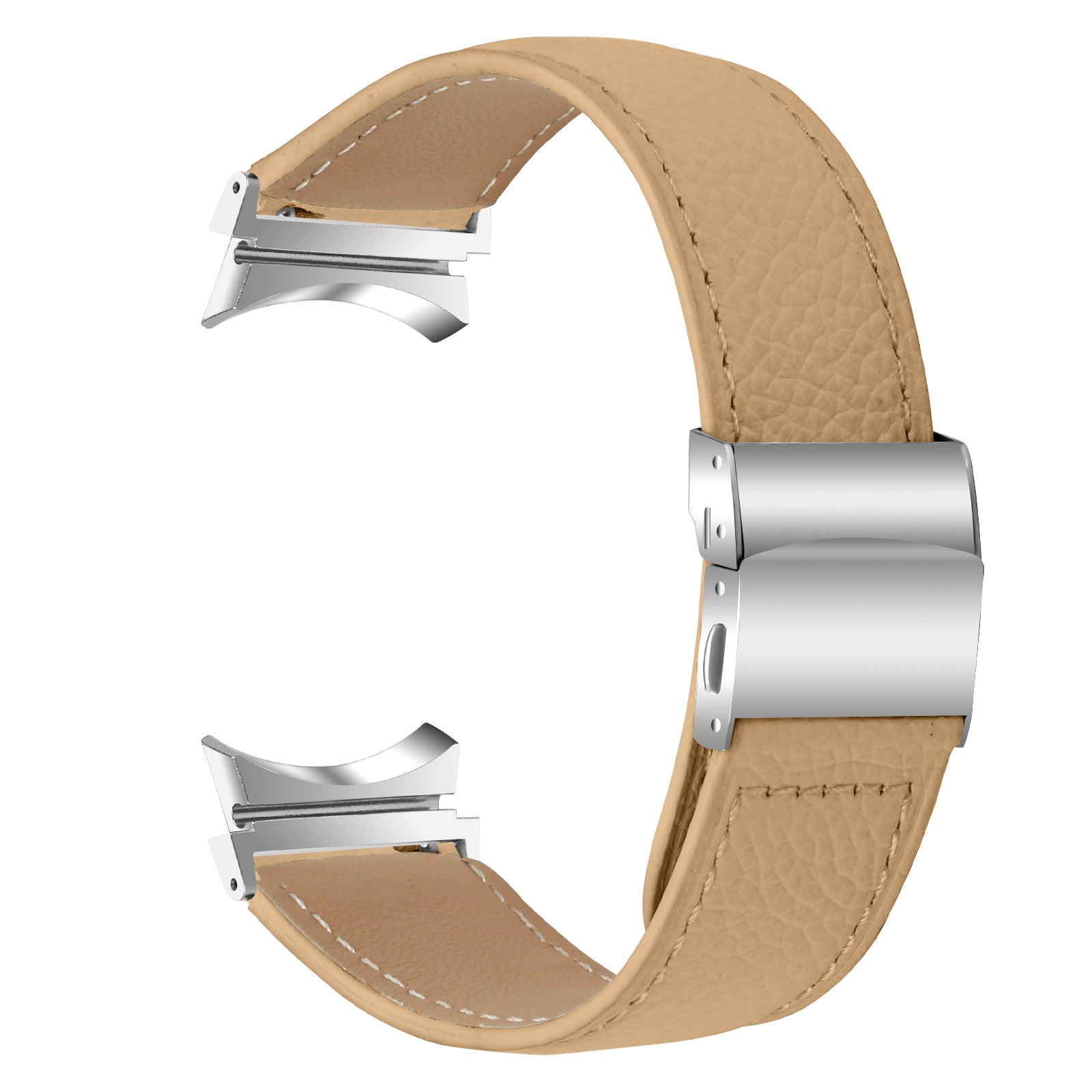 Wrist Strap with Silver Professional Connector For Samsung Galaxy Watch4 / Watch5 40mm / 44mm / 45mm Genuine Leather Watch Band Camel