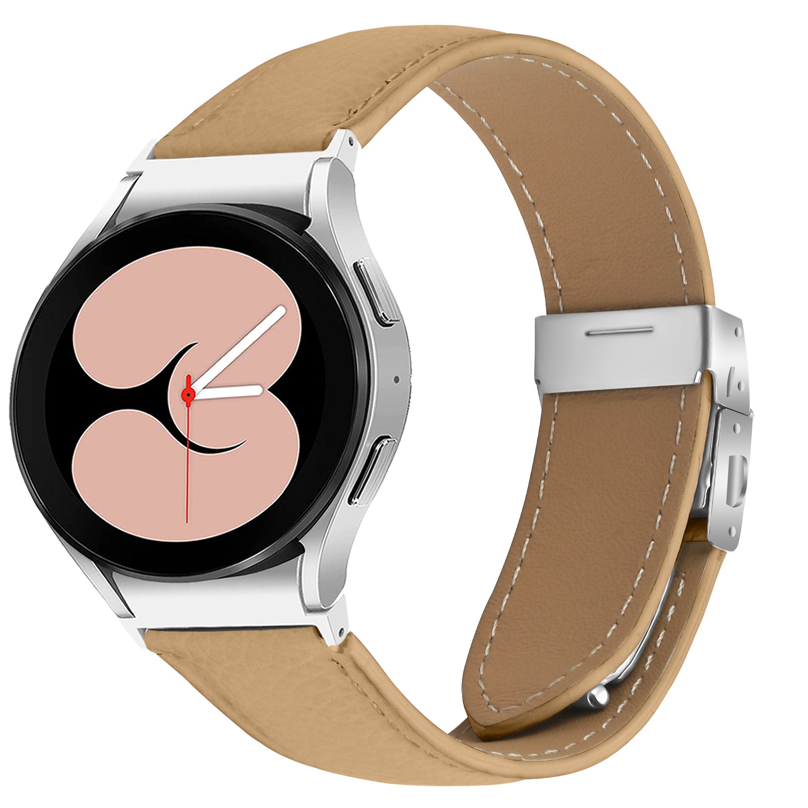 Wrist Strap with Silver Professional Connector For Samsung Galaxy Watch4 / Watch5 40mm / 44mm / 45mm Genuine Leather Watch Band Camel