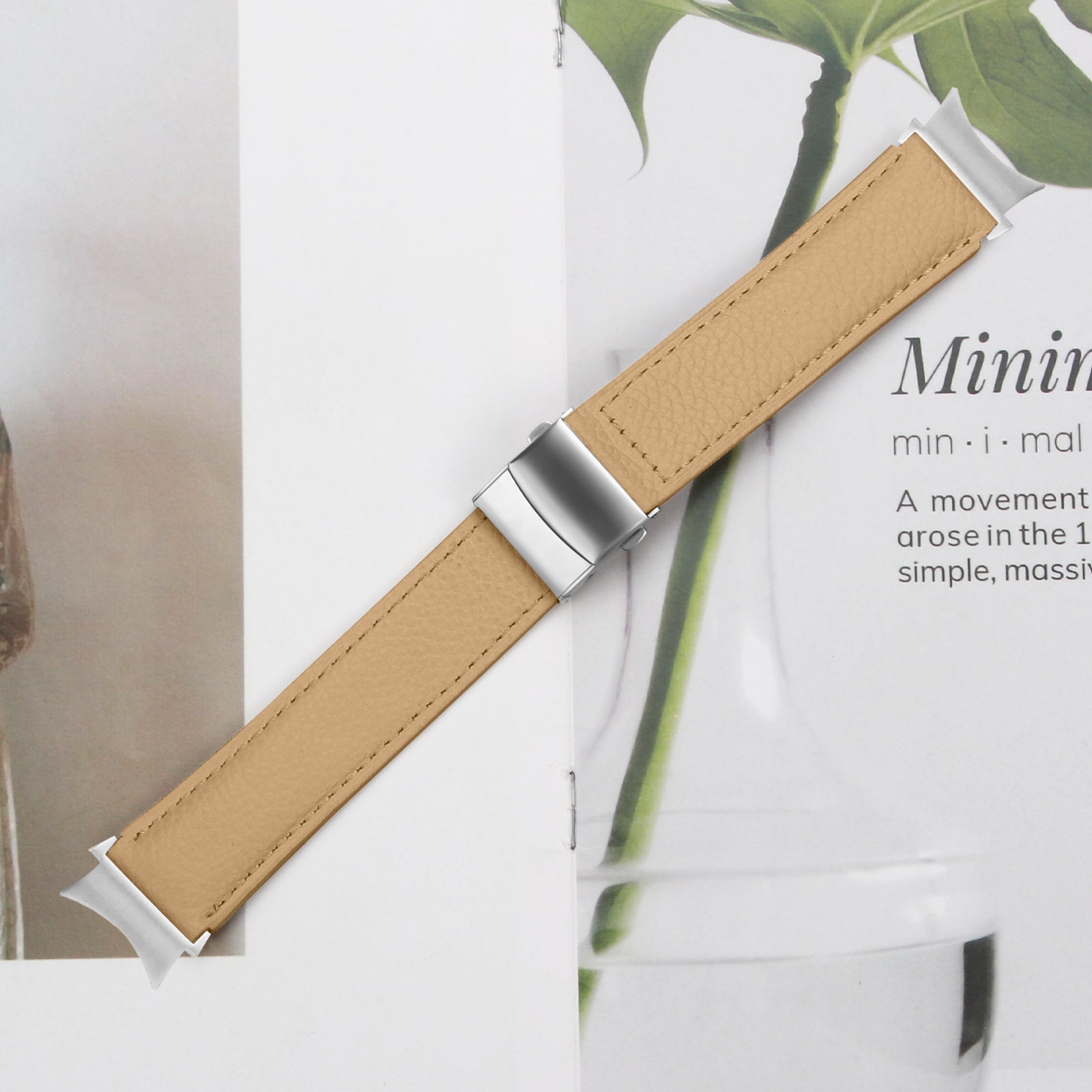 Wrist Strap with Silver Professional Connector For Samsung Galaxy Watch4 / Watch5 40mm / 44mm / 45mm Genuine Leather Watch Band Camel