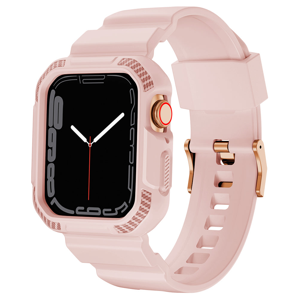 For Apple Watch Series 9 8 7 41mm / 6 5 4 SE SE (2022) SE (2023) 40mm / 3 2 1 38mm Watch Band TPU Strap with Case - Pink