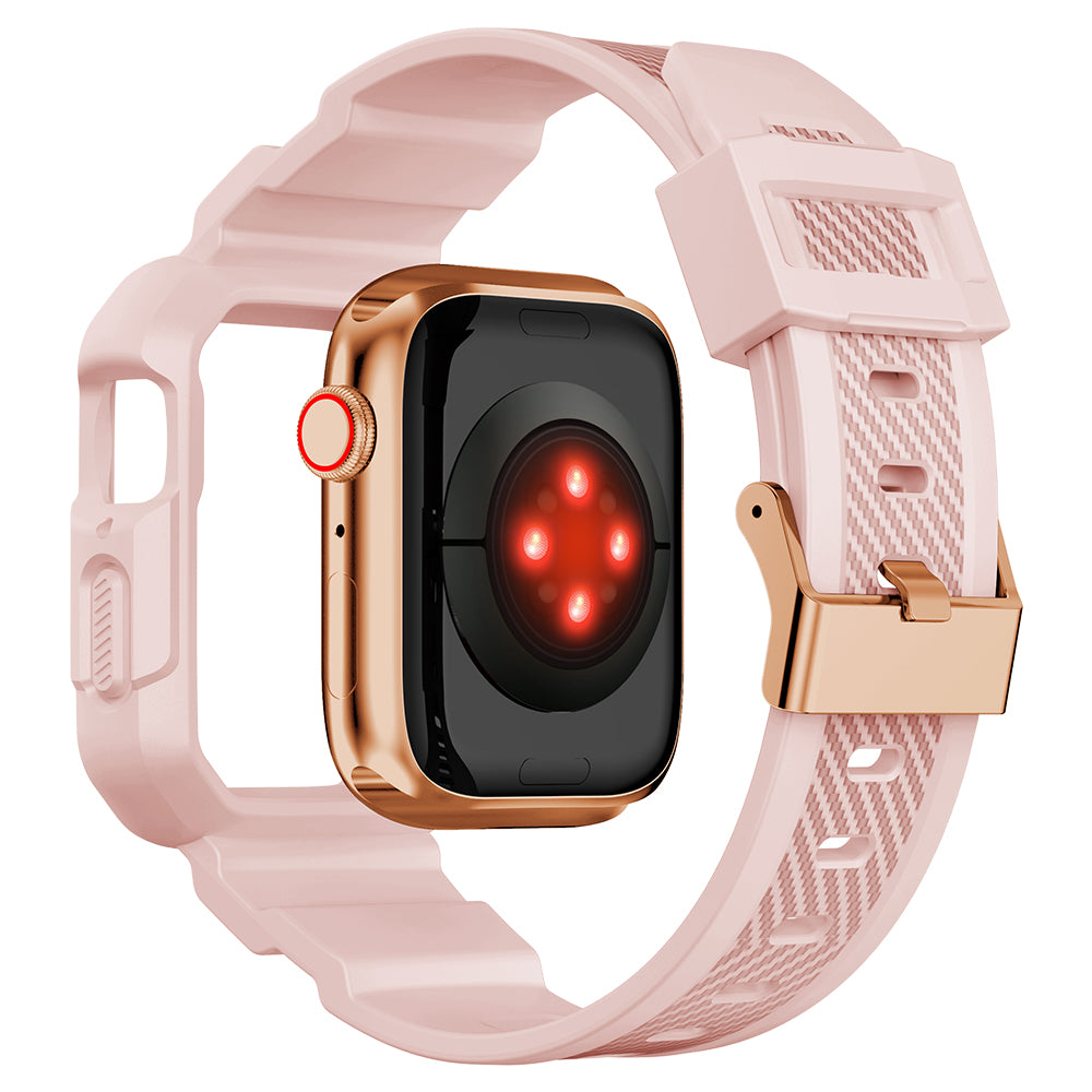 For Apple Watch Series 9 8 7 41mm / 6 5 4 SE SE (2022) SE (2023) 40mm / 3 2 1 38mm Watch Band TPU Strap with Case - Pink