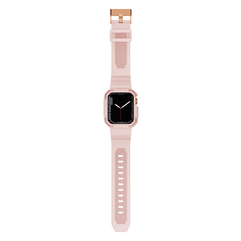 For Apple Watch Series 9 8 7 41mm / 6 5 4 SE SE (2022) SE (2023) 40mm / 3 2 1 38mm Watch Band TPU Strap with Case - Pink