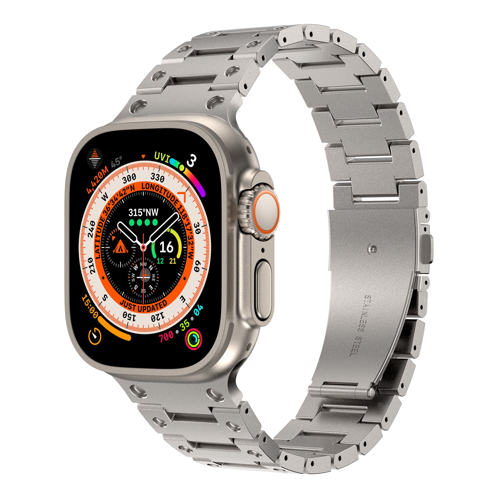 For Apple Watch Ultra 2 Ultra 49mm / Series 9 8 7 45mm / 6 5 4 SE (2022) SE (2023) SE 44mm / 3 2 1 42mm Stainless Steel Watch Strap - Titanium