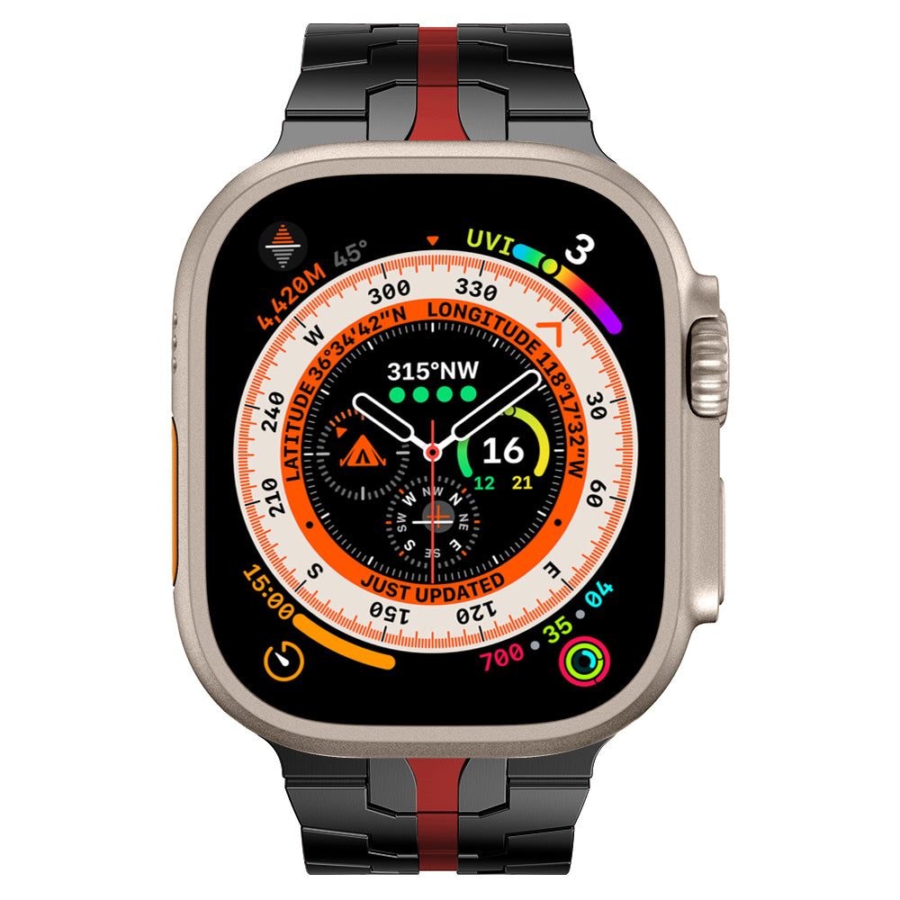For Apple Watch Series 9 8 7 41mm / 6 5 4 SE (2022) SE (2023) SE 40mm / 3 2 1 38mm Stainless Steel Band Watch Strap - Black+Red