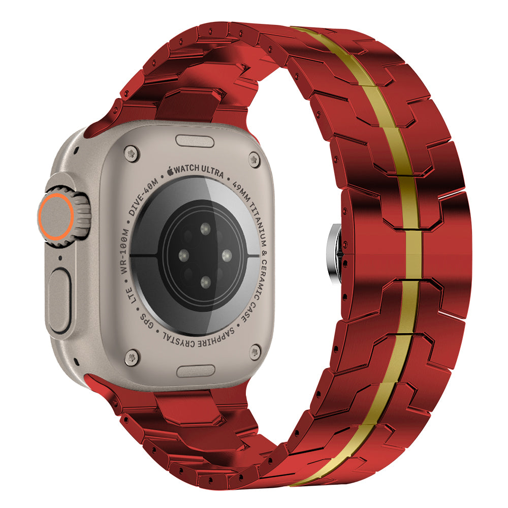 For Apple Watch Series 9 8 7 41mm / 6 5 4 SE (2022) SE (2023) SE 40mm / 3 2 1 38mm Stainless Steel Band Watch Strap - Black+Red