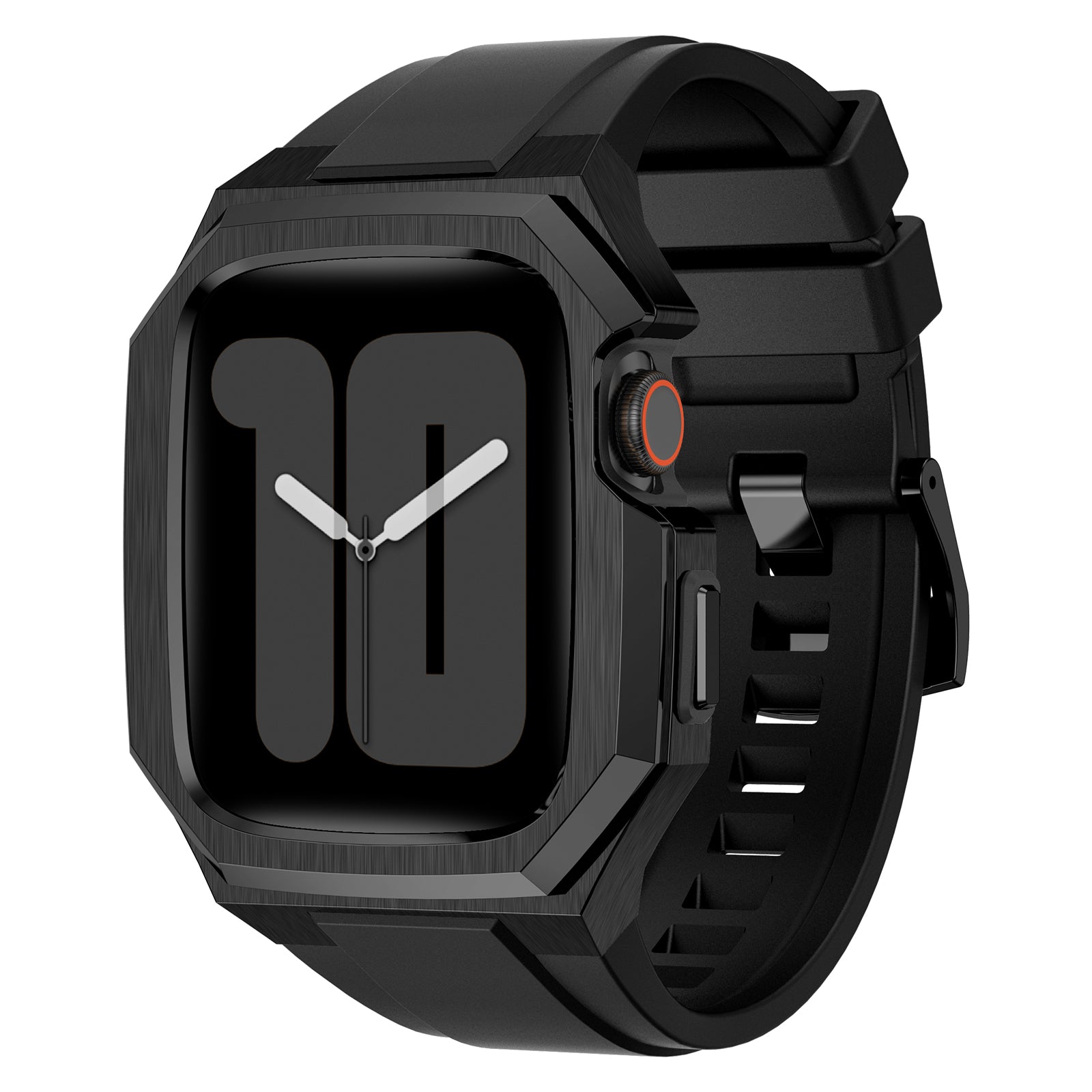 For Apple Watch SE (2023) SE (2022) SE Series 6 5 4 44mm Fluororubber Strap with Stainless Steel Watch Case - Black