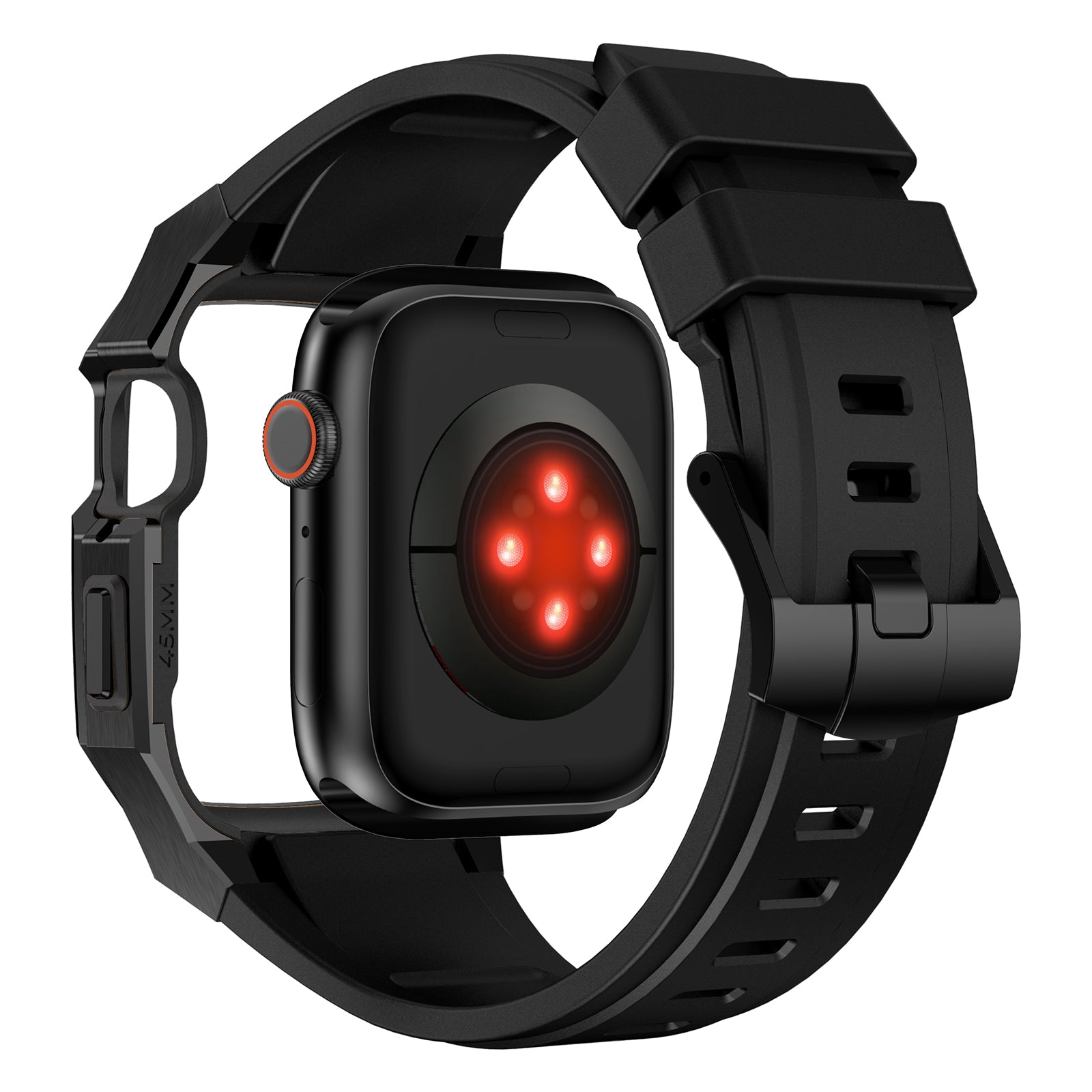 For Apple Watch SE (2023) SE (2022) SE Series 6 5 4 44mm Fluororubber Strap with Stainless Steel Watch Case - Black