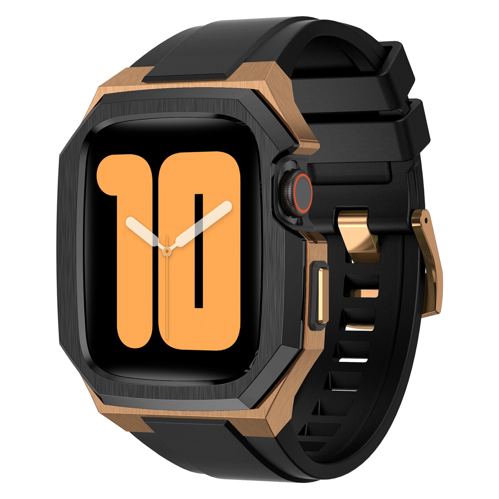For Apple Watch SE (2023) SE (2022) SE Series 6 5 4 44mm Fluororubber Strap with Stainless Steel Watch Case - Black