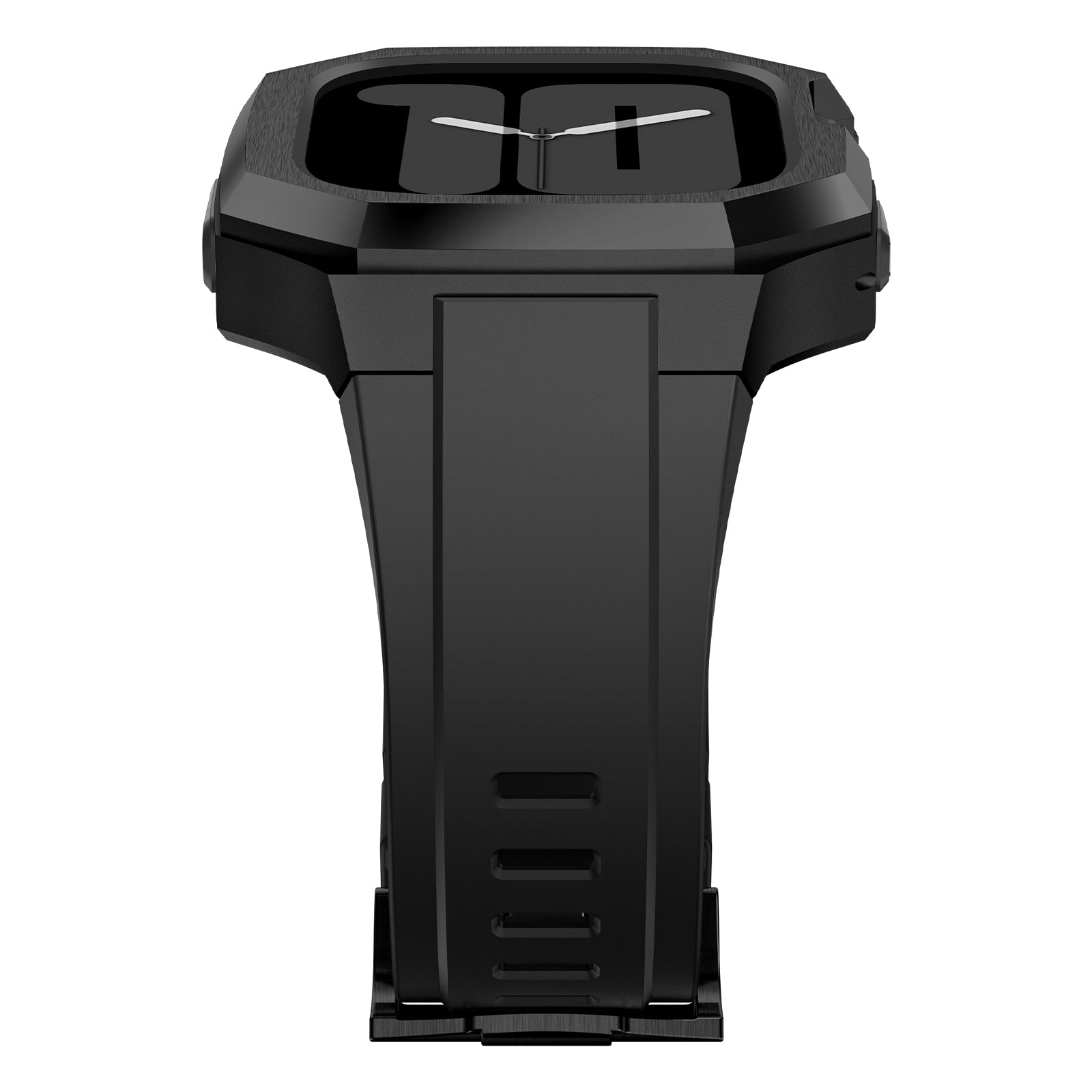For Apple Watch Ultra 2 Ultra 49mm Soft Fluororubber Strap with Stainless Steel Wristwatch Case - Black