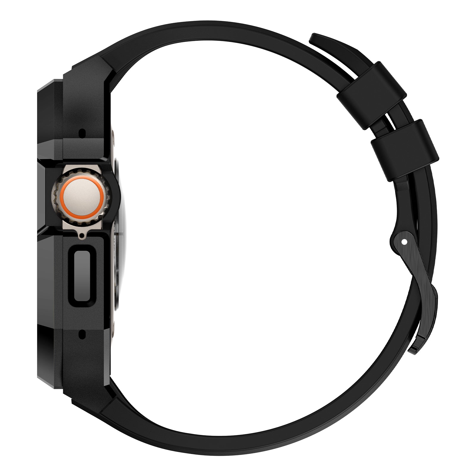 For Apple Watch Ultra 2 Ultra 49mm Soft Fluororubber Strap with Stainless Steel Wristwatch Case - Black