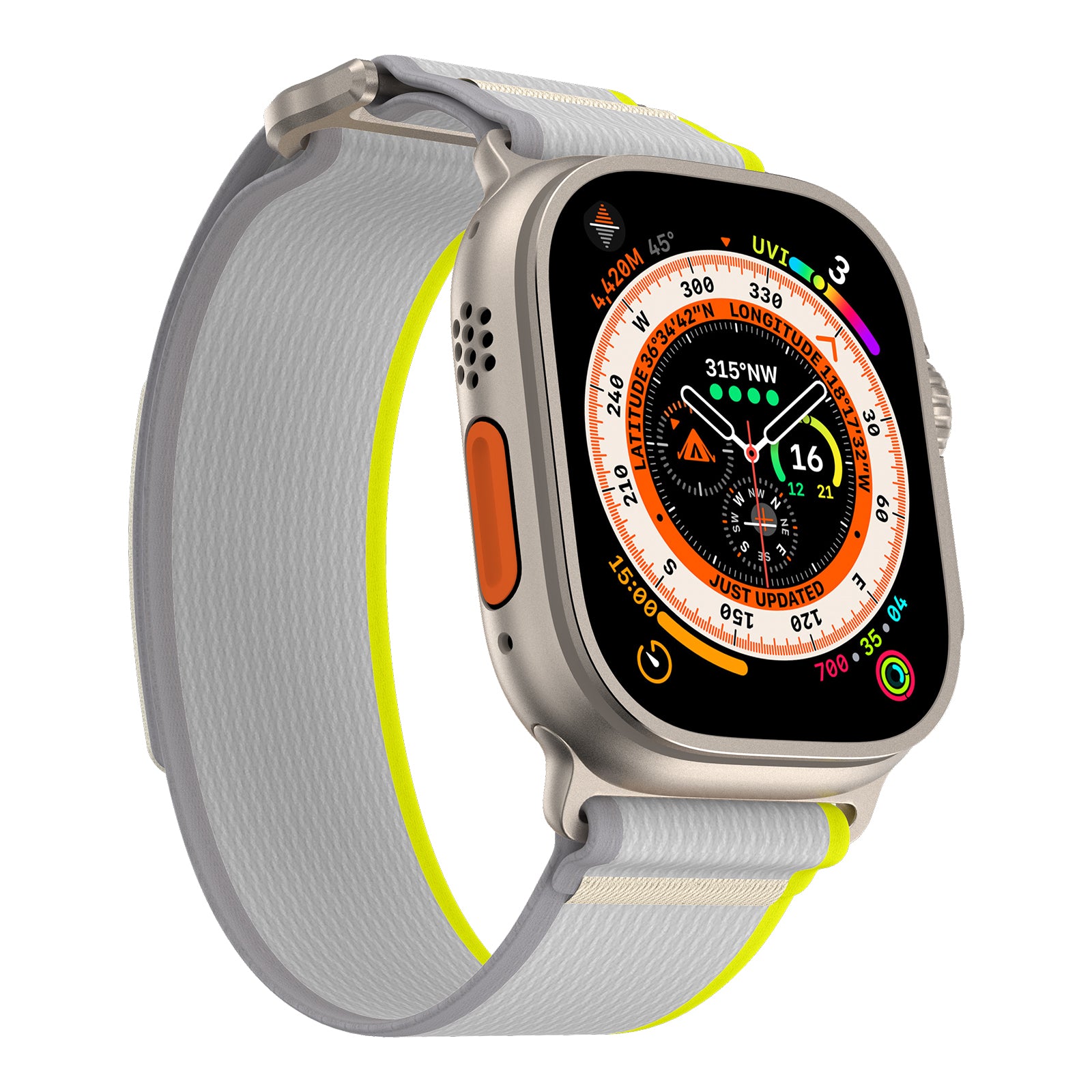 For Apple Watch Ultra 2 Ultra 49mm / Series 9 8 7 45mm / 6 5 4 SE (2023) SE (2022) SE 44mm / 3 2 1 42mm Nylon Braided Watch Band, Size: M - Yellow+White