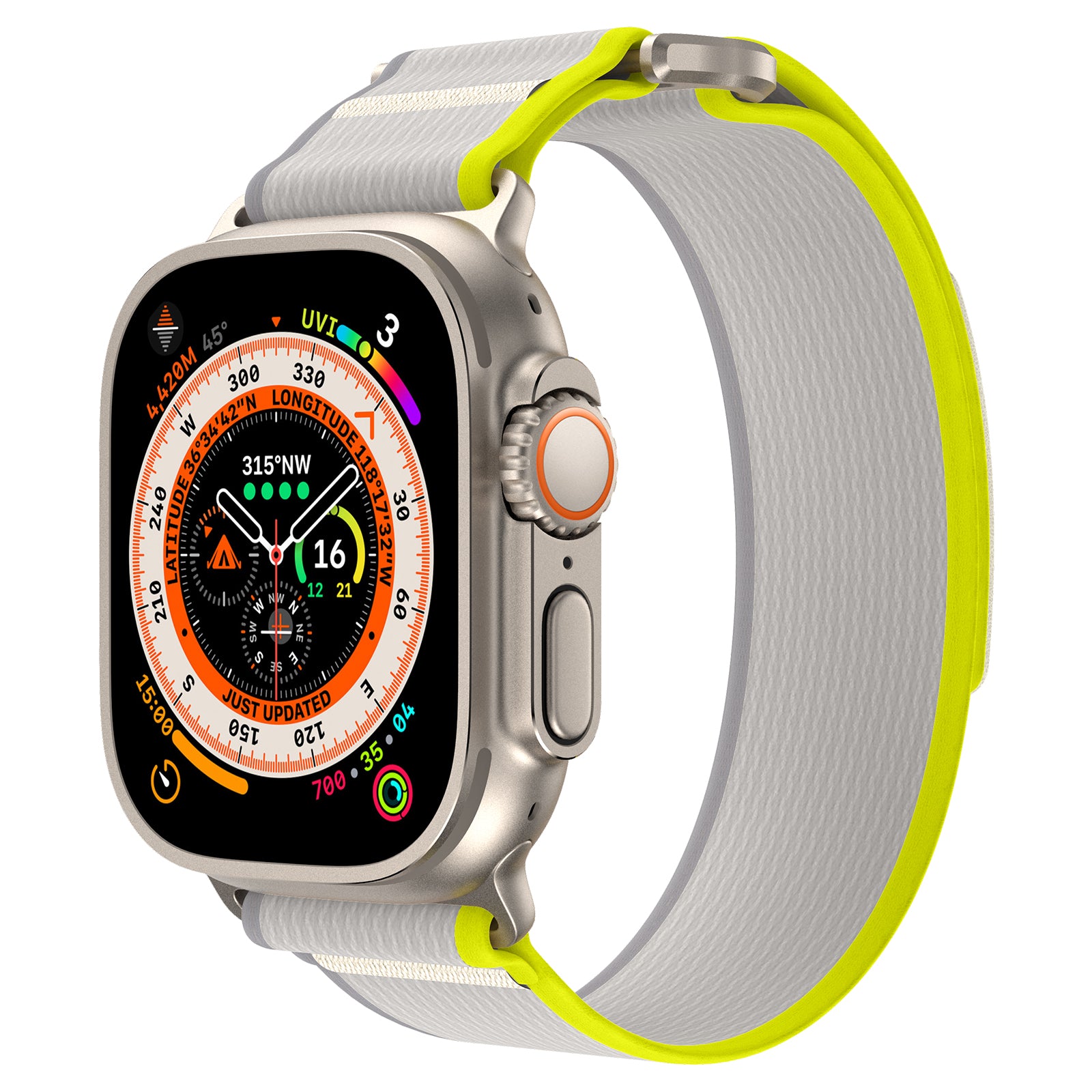 For Apple Watch Ultra 2 Ultra 49mm / Series 9 8 7 45mm / 6 5 4 SE (2023) SE (2022) SE 44mm / 3 2 1 42mm Nylon Braided Watch Band, Size: M - Yellow+White