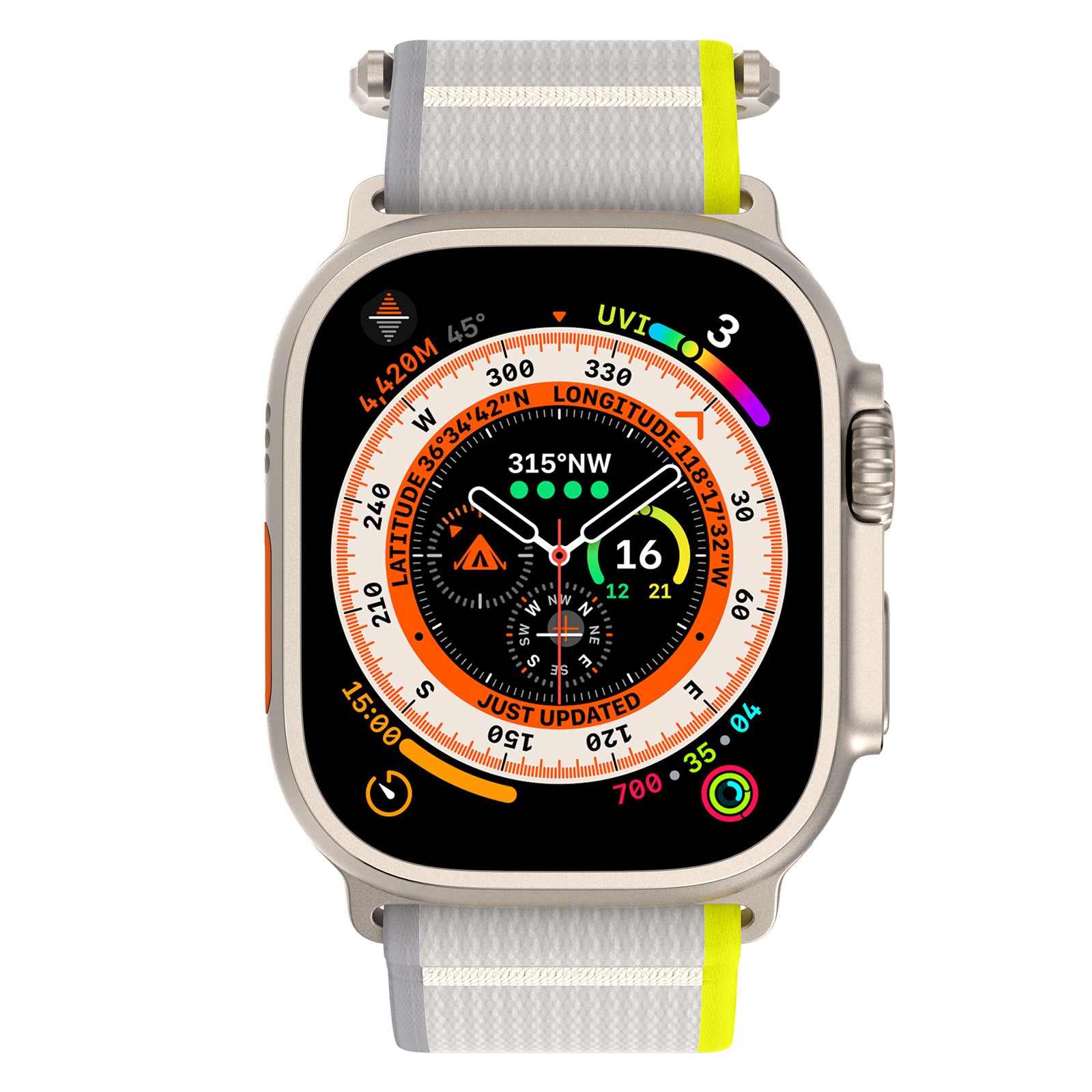 For Apple Watch Ultra 2 Ultra 49mm / Series 9 8 7 45mm / 6 5 4 SE (2023) SE (2022) SE 44mm / 3 2 1 42mm Nylon Braided Watch Band, Size: M - Yellow+White
