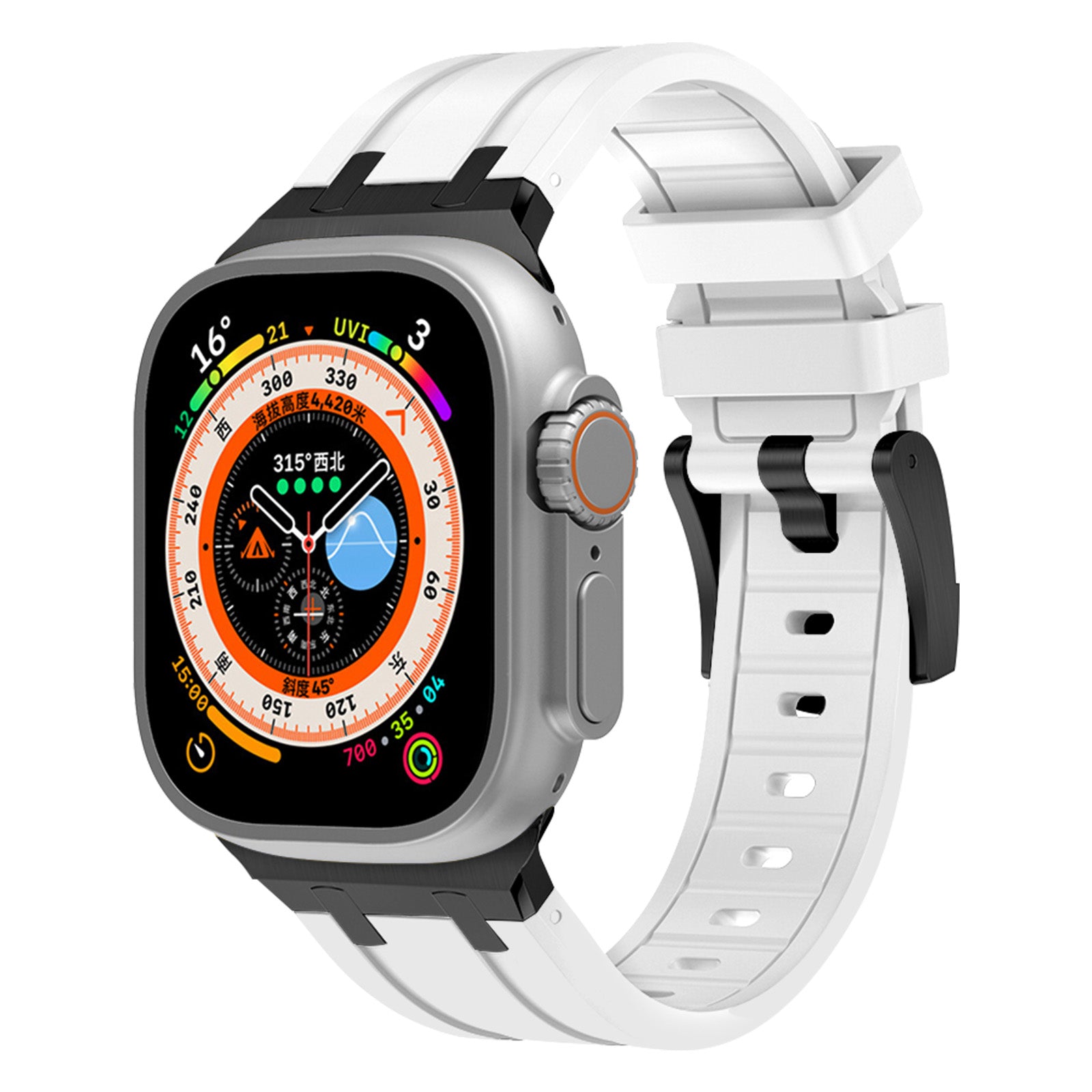 For Apple Watch Series 9 8 7 41mm / 6 5 4 SE (2023) SE (2022) SE 40mm /  3 2 1 38mm Liquid Silicone Strap Metal Connector - Black+White
