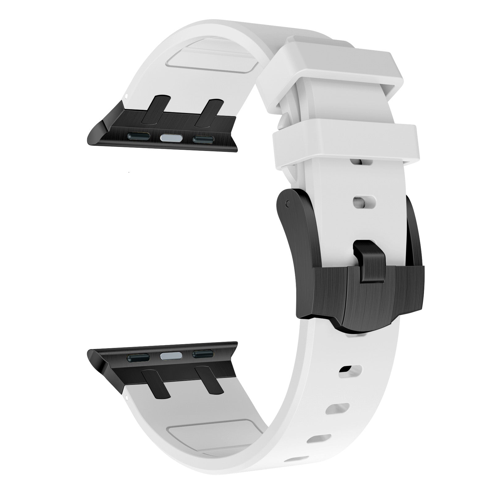 For Apple Watch Series 9 8 7 41mm / 6 5 4 SE (2023) SE (2022) SE 40mm /  3 2 1 38mm Liquid Silicone Strap Metal Connector - Black+White