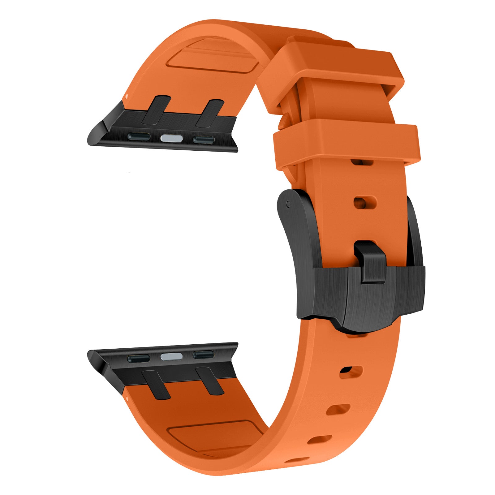 For Apple Watch Ultra 2 Ultra 49mm / Series 9 8 7 45mm / 6 5 4 SE (2023) SE (2022) SE 44mm / 3 2 1 42mm Liquid Silicone Watch Band - Black+Orange