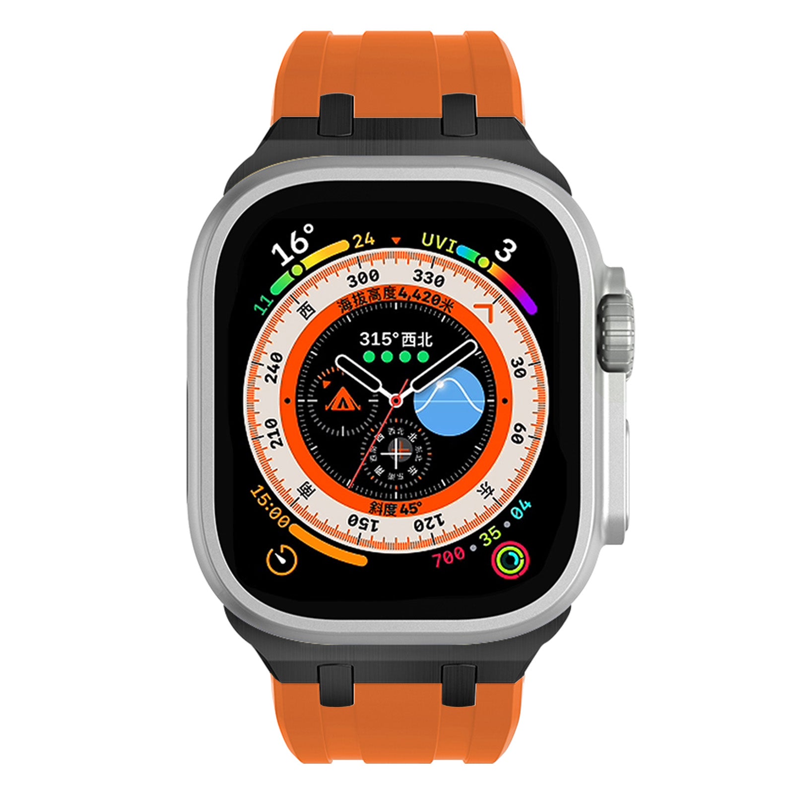 For Apple Watch Ultra 2 Ultra 49mm / Series 9 8 7 45mm / 6 5 4 SE (2023) SE (2022) SE 44mm / 3 2 1 42mm Liquid Silicone Watch Band - Black+Orange