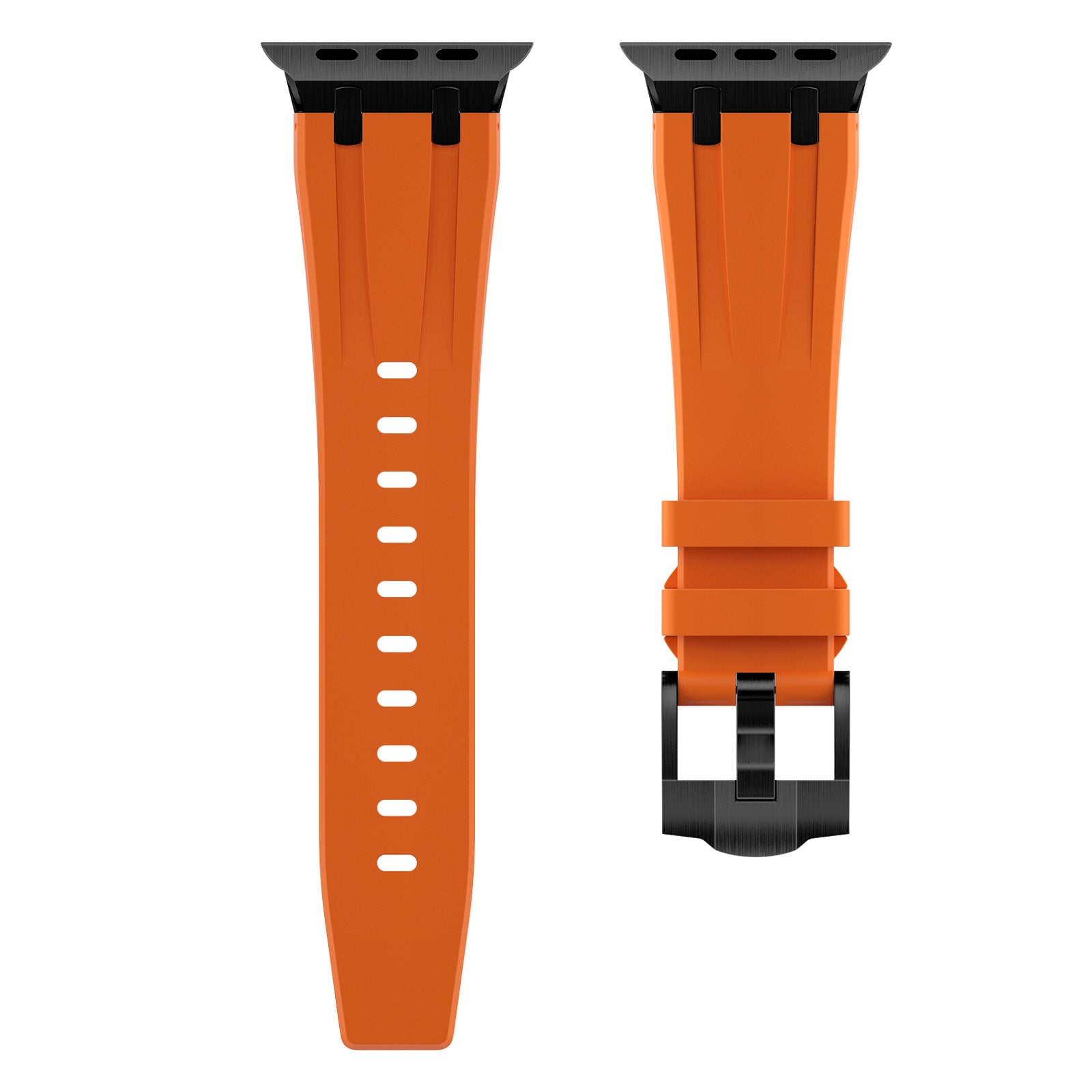 For Apple Watch Ultra 2 Ultra 49mm / Series 9 8 7 45mm / 6 5 4 SE (2023) SE (2022) SE 44mm / 3 2 1 42mm Liquid Silicone Watch Band - Black+Orange