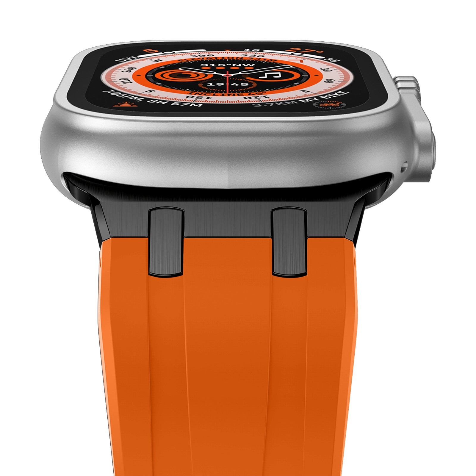 For Apple Watch Ultra 2 Ultra 49mm / Series 9 8 7 45mm / 6 5 4 SE (2023) SE (2022) SE 44mm / 3 2 1 42mm Liquid Silicone Watch Band - Black+Orange