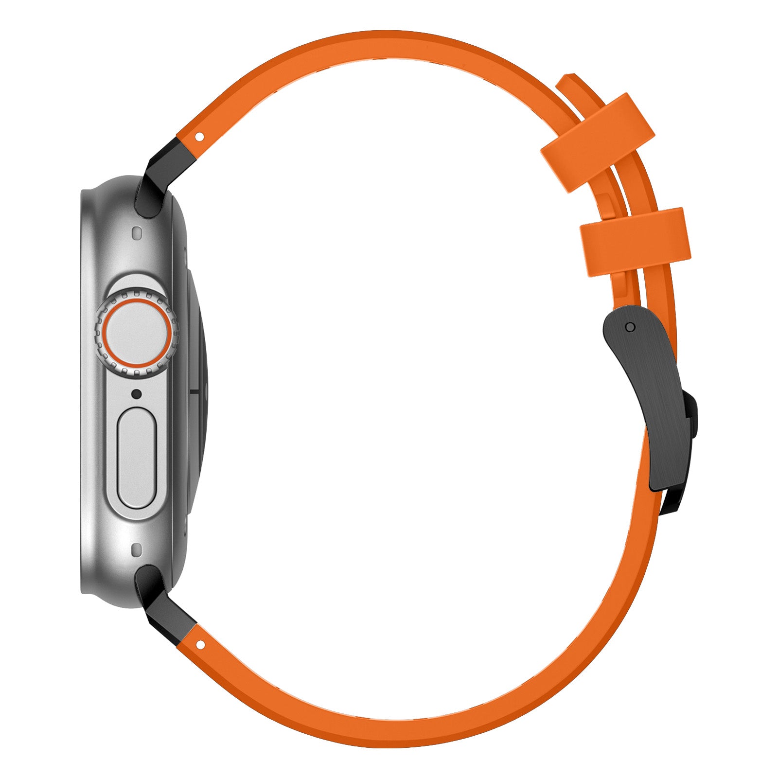 For Apple Watch Ultra 2 Ultra 49mm / Series 9 8 7 45mm / 6 5 4 SE (2023) SE (2022) SE 44mm / 3 2 1 42mm Liquid Silicone Watch Band - Black+Orange