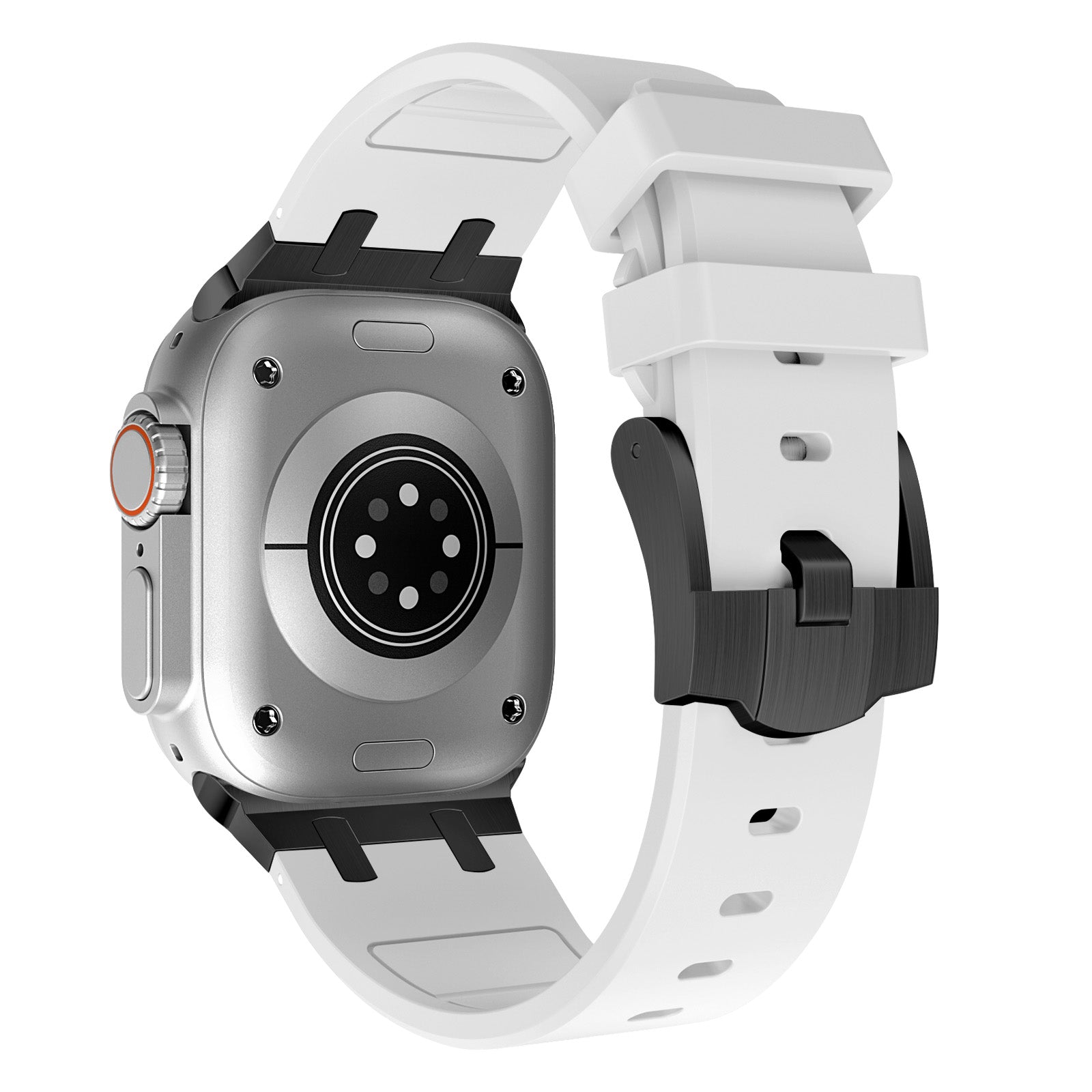For Apple Watch Ultra 2 Ultra 49mm / Series 9 8 7 45mm / 6 5 4 SE (2023) SE (2022) SE 44mm / 3 2 1 42mm Liquid Silicone Watch Band - Black+Orange