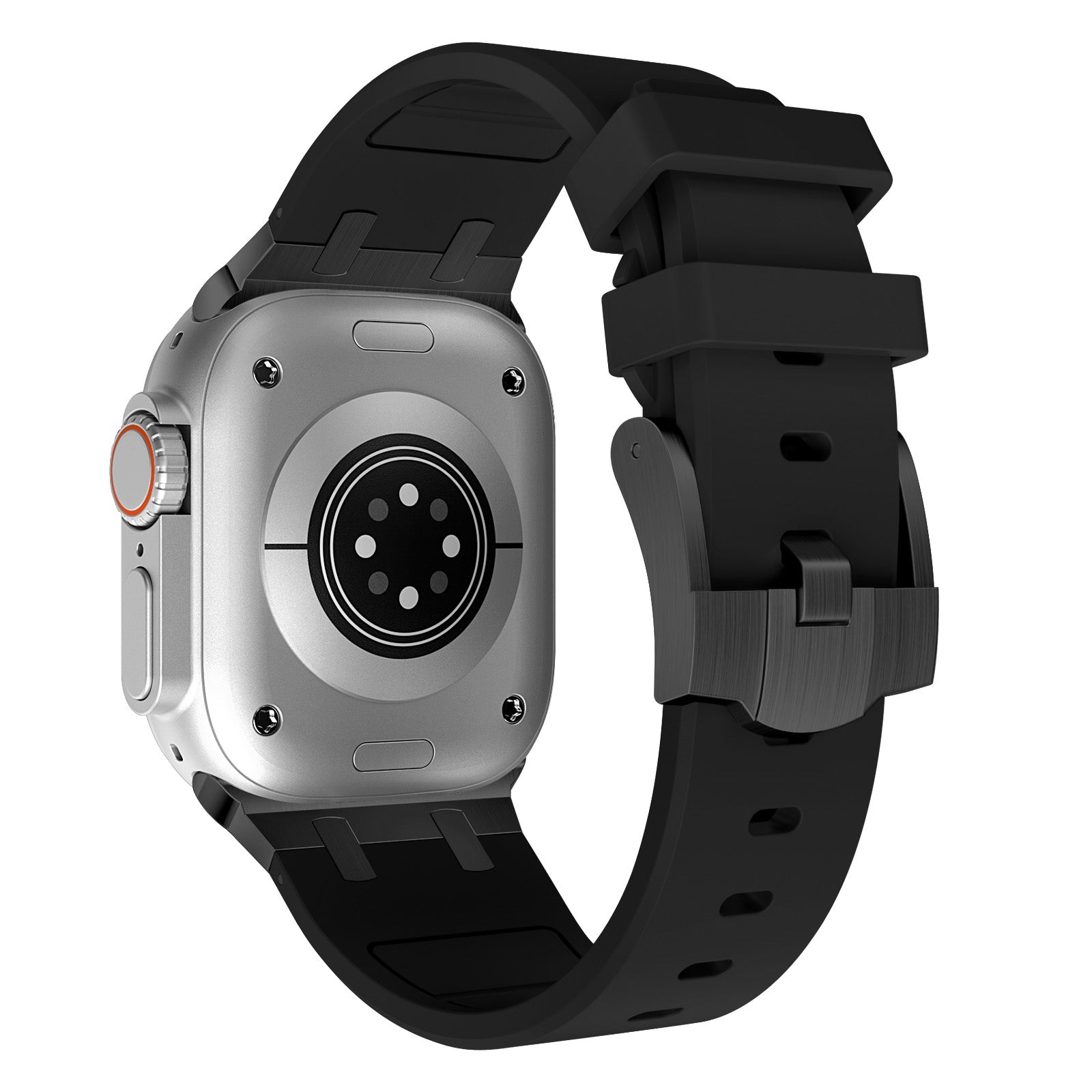 For Apple Watch Ultra 2 Ultra 49mm / Series 9 8 7 45mm / 6 5 4 SE (2023) SE (2022) SE 44mm / 3 2 1 42mm Liquid Silicone Watch Band - Black+Orange