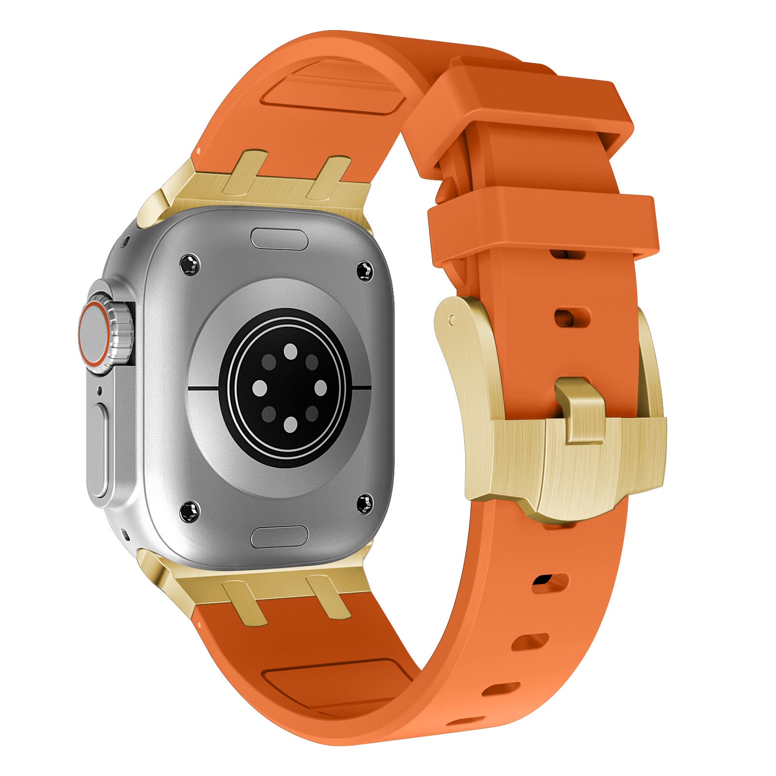 For Apple Watch Ultra 2 Ultra 49mm / Series 9 8 7 45mm / 6 5 4 SE (2023) SE (2022) SE 44mm / 3 2 1 42mm Liquid Silicone Watch Band - Black+Orange