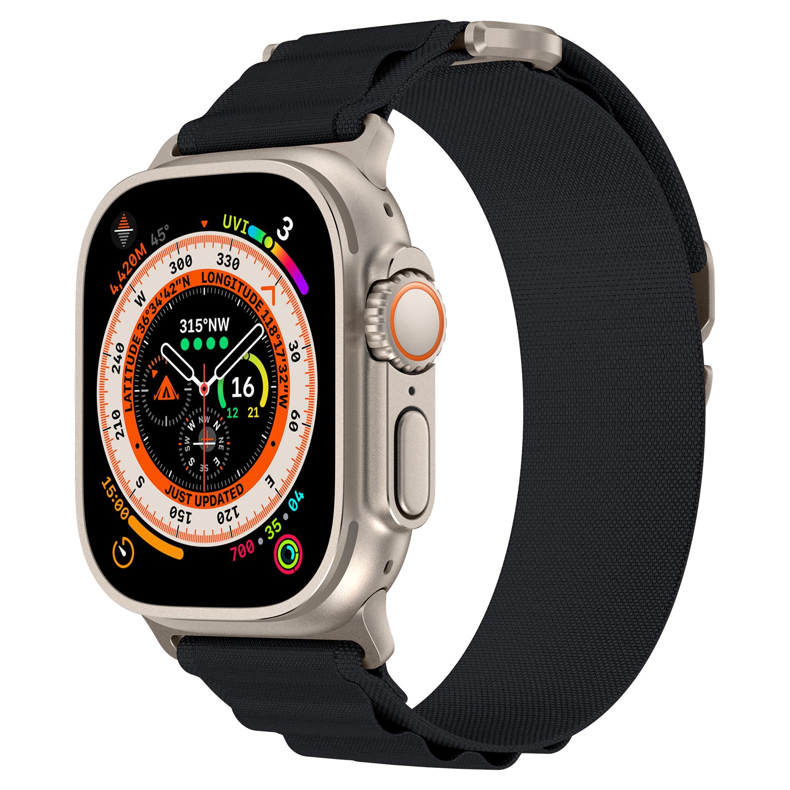 For Apple Watch Ultra 2 Ultra 49mm / Series 9 8 7 45mm / 6 5 4 SE (2023) SE (2022) SE 44mm / 3 2 1 42mm Braided Nylon Watch Straps, Size: M - Black