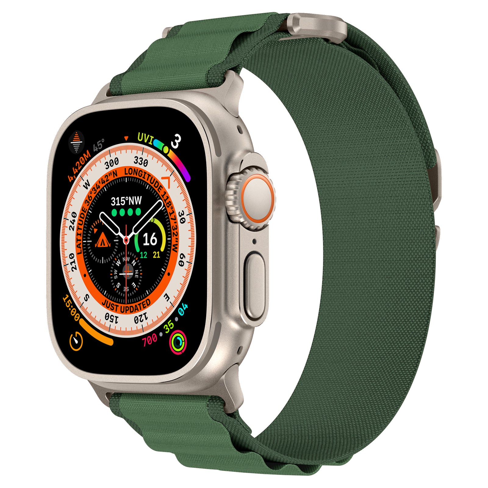 For Apple Watch Ultra 2 Ultra 49mm / Series 9 8 7 45mm / 6 5 4 SE (2023) SE (2022) SE 44mm / 3 2 1 42mm Loop Nylon Watch Band, Size: L - Green