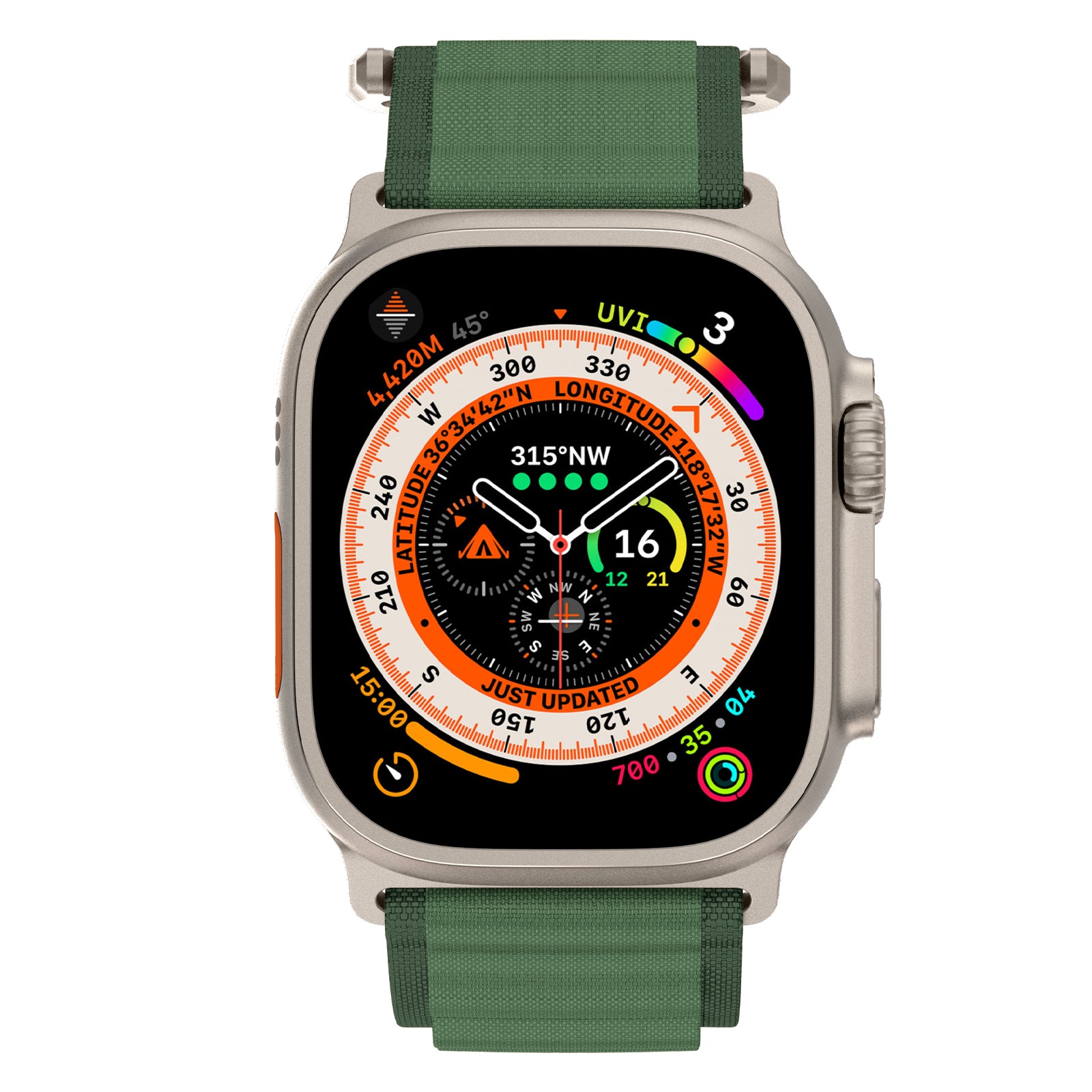 For Apple Watch Ultra 2 Ultra 49mm / Series 9 8 7 45mm / 6 5 4 SE (2023) SE (2022) SE 44mm / 3 2 1 42mm Loop Nylon Watch Band, Size: L - Green