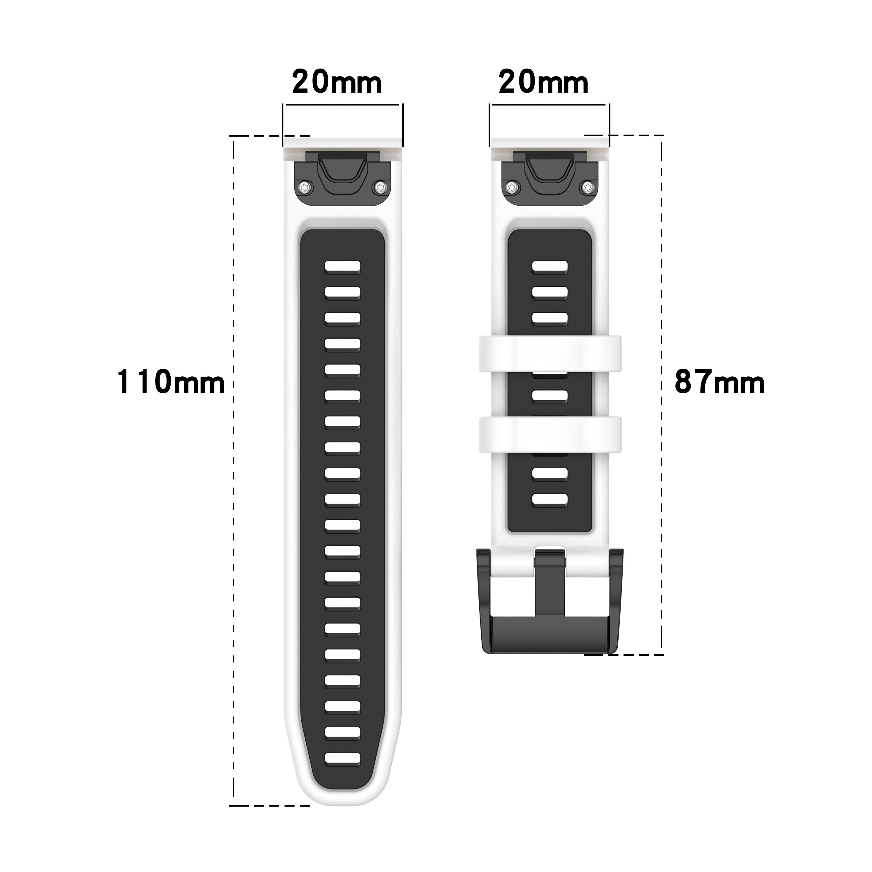 For Garmin Fenix 7S / 7S Pro / 6S QuickFit 20mm Silicone Watch Band Dual Color Strap Replacement - Black+Red
