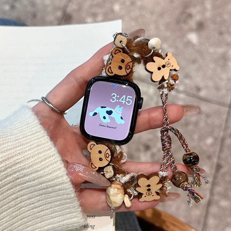 For Apple Watch Ultra 2 Ultra 49mm / Series 9 8 7 45mm / 6 5 4 SE (2023) SE (2022) SE 44mm / 3 2 1 42mm Chain Bracelet Drawstring Watch Band - Bear