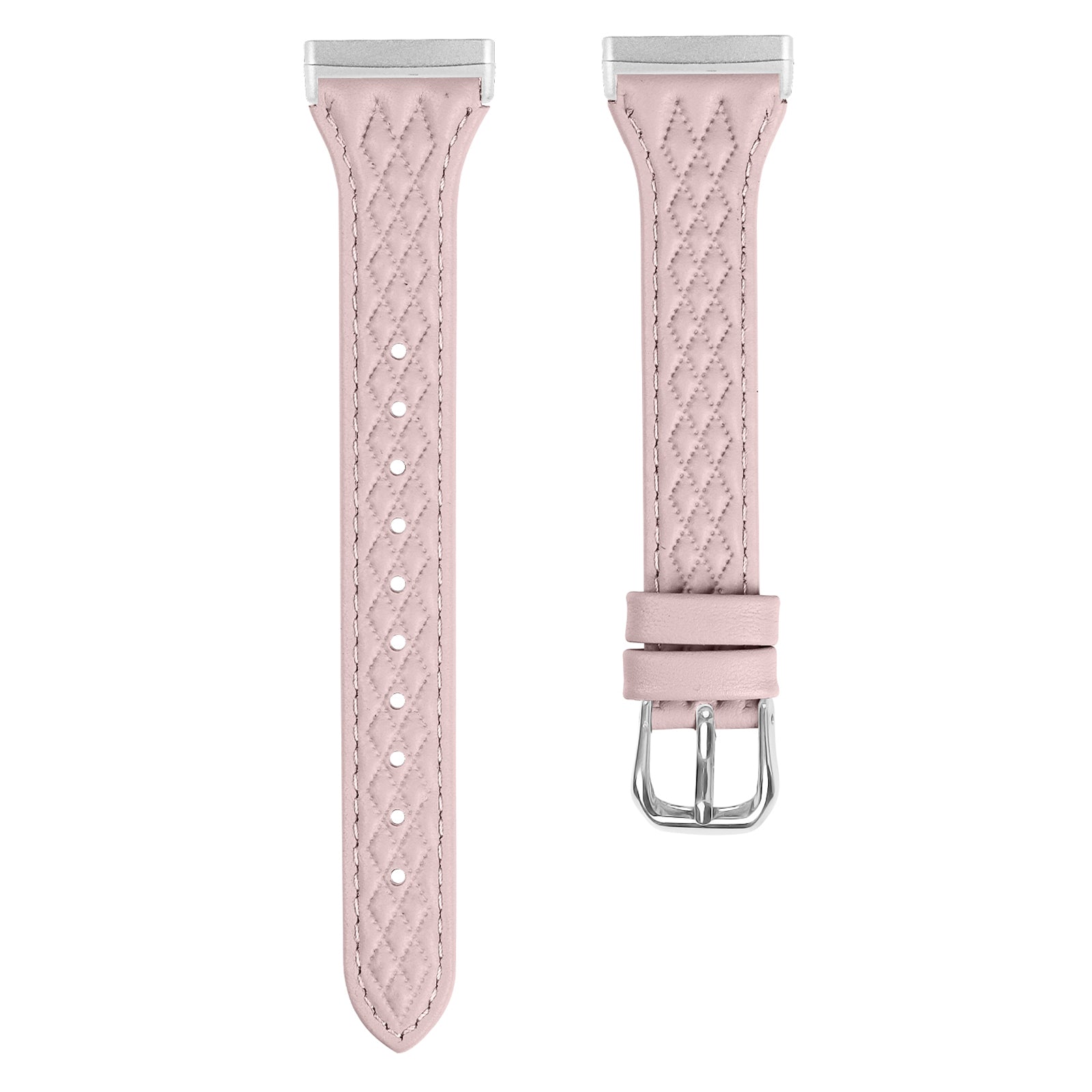 For Fitbit Versa 3 / Sense Top-layer Cow Leather Rhombus Design Watch Strap - Pink