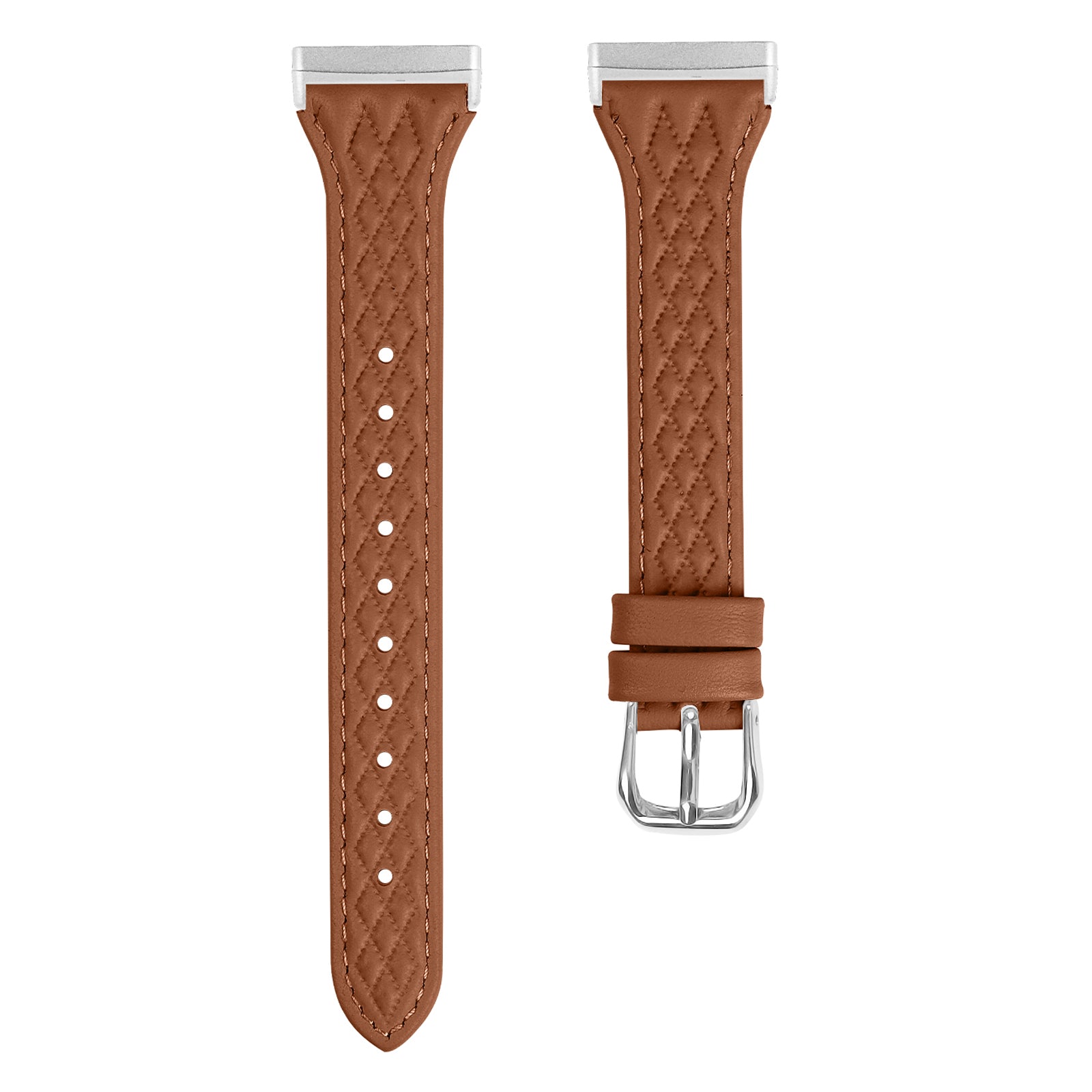 For Fitbit Versa 3 / Sense Top-layer Cow Leather Rhombus Design Watch Strap - Pink
