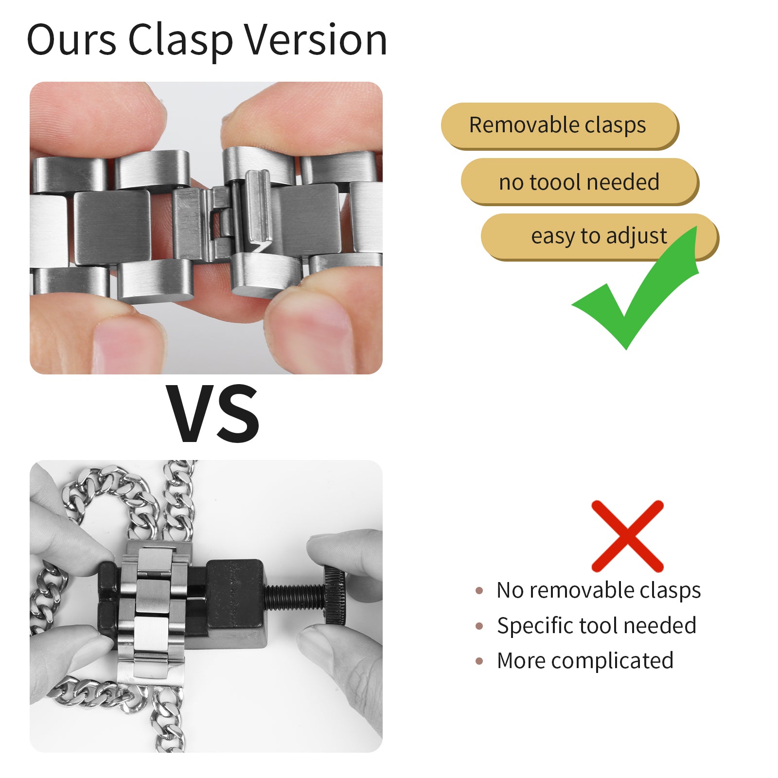 For Apple Watch Series 9 8 7 41mm / Series 6 5 4 SE (2022) SE (2023) SE 40mm / Series 3 2 1 38mm Stainless Steel Bracelet Strap - Silver