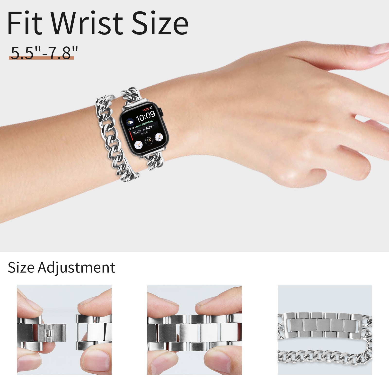 For Apple Watch Ultra / Ultra 2 49mm / Series  8 7 9 45mm / Series 6 5 4 SE SE (2022) 44mm / Series 3 2 1 42mm Stainless Steel Band - Silver