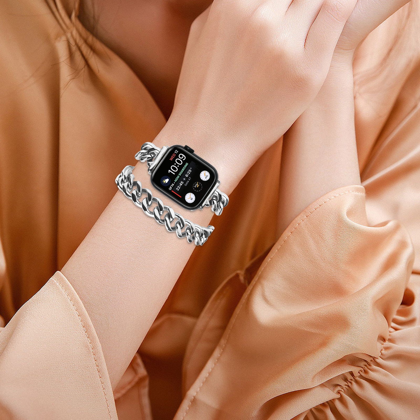 For Apple Watch Ultra / Ultra 2 49mm / Series  8 7 9 45mm / Series 6 5 4 SE SE (2022) 44mm / Series 3 2 1 42mm Stainless Steel Band - Silver