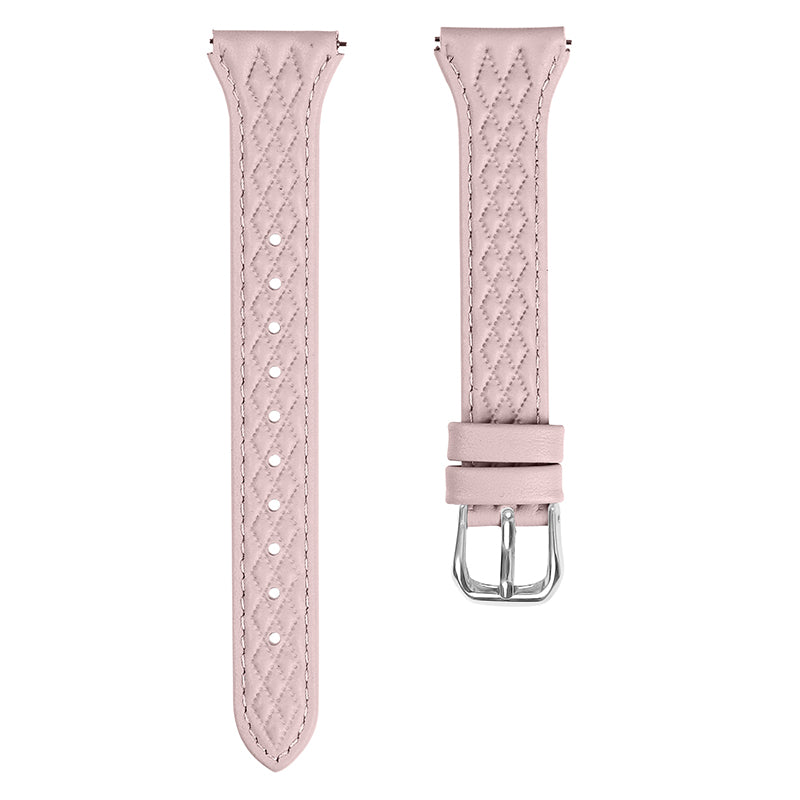 For Pebble 2 / Time Round Rhombus Imprinted Genuine Cow Leather Watch Strap - Pink