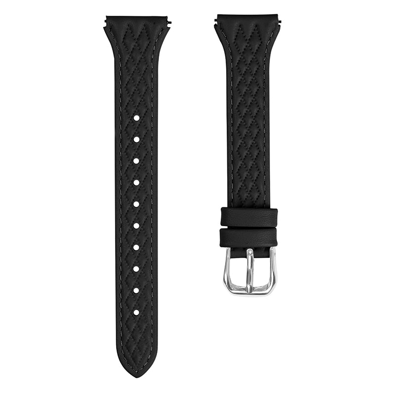 For TicWatch 2  /  E  /  C2 (Black  /  Silver Dial) Genuine Cow Leather Rhombus Imprinted Watchband - Black