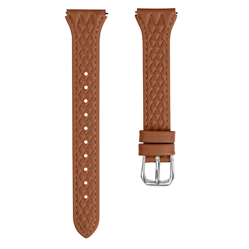 For TicWatch 2  /  E  /  C2 (Black  /  Silver Dial) Genuine Cow Leather Rhombus Imprinted Watchband - Black