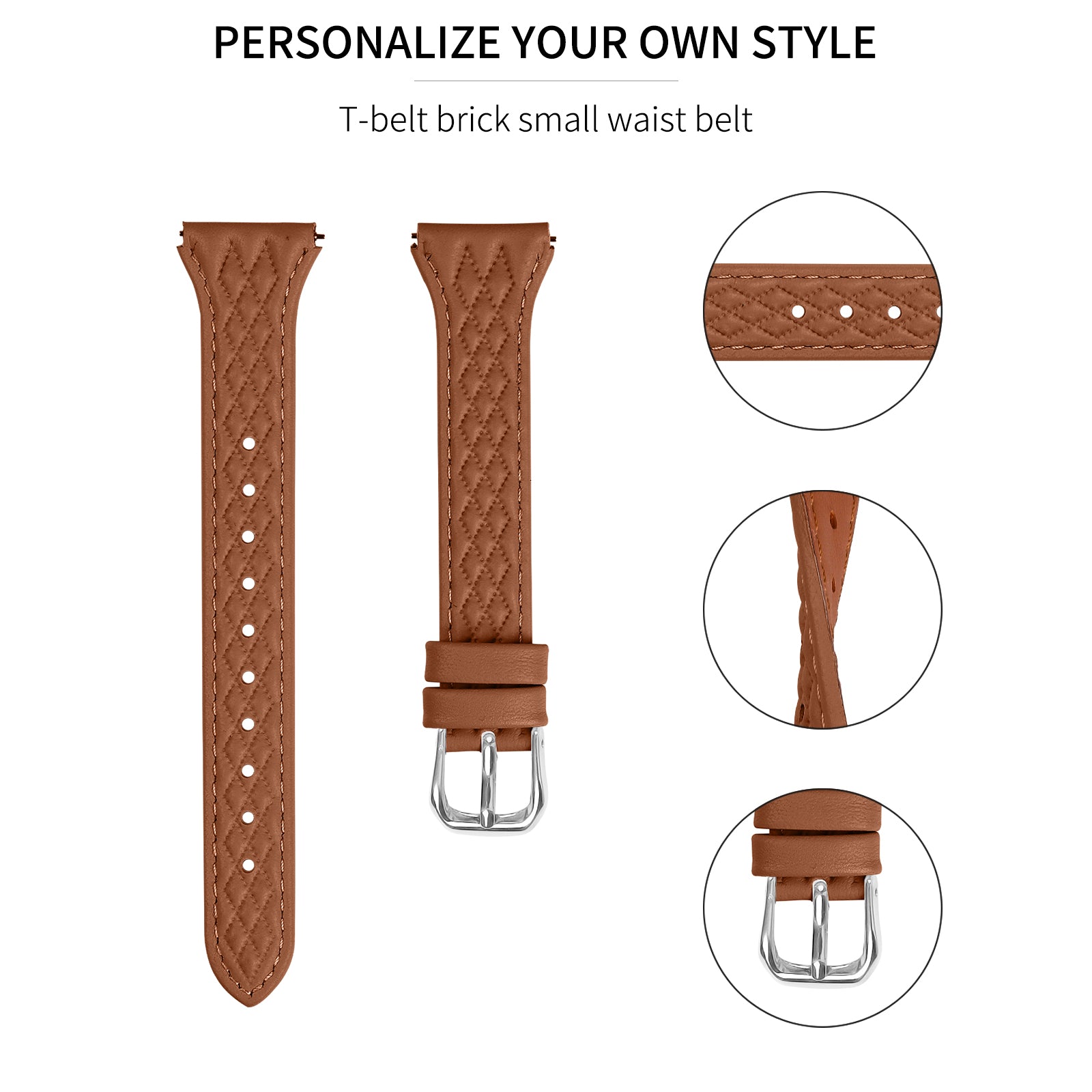 For Motorola Moto 360 42mm (2nd gen) Genuine Cow Leather Wristband Rhombus Imprinted Watch Strap - Brown