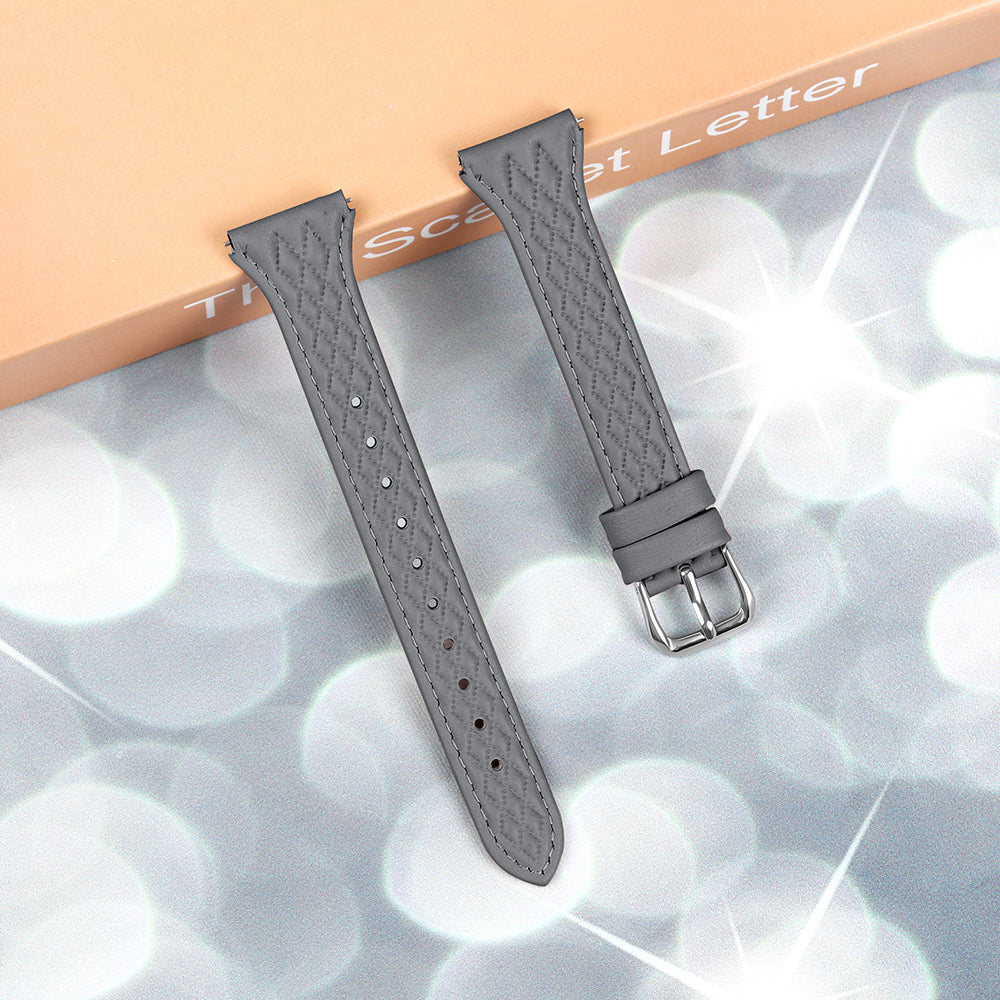 For Garmin Forerunner 245 / 245 Music Genuine Cow Leather Rhombus Imprinted Watch Strap - Grey