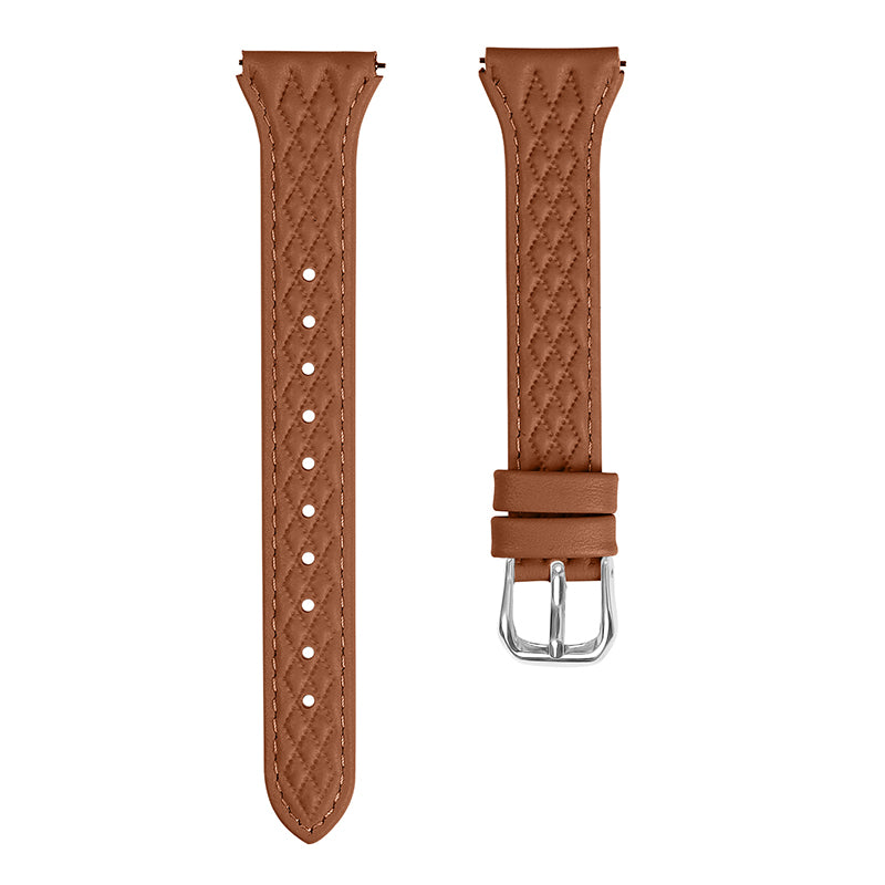For Garmin Forerunner 245 / 245 Music Genuine Cow Leather Rhombus Imprinted Watch Strap - Grey