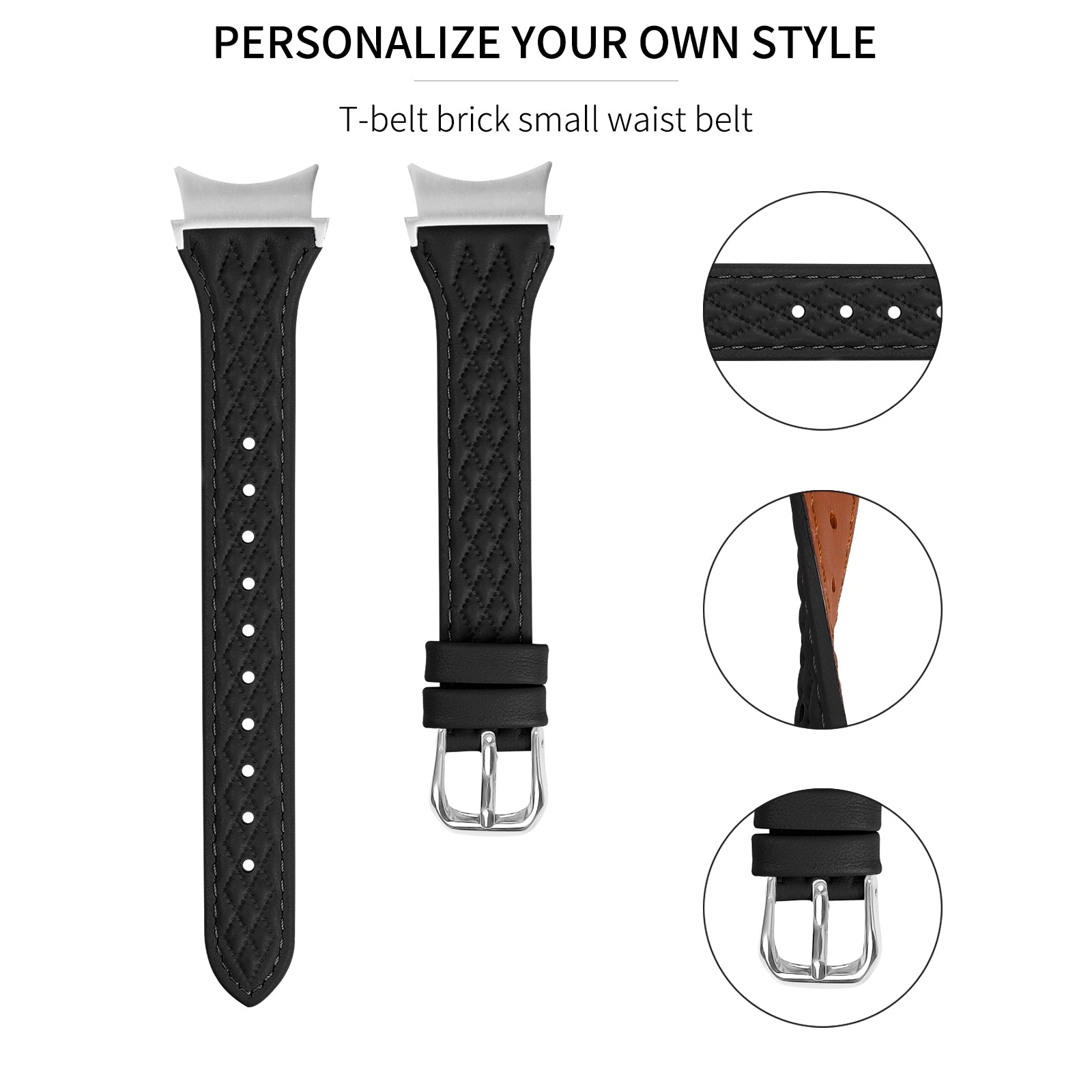 For Samsung Galaxy Watch4  /  Watch5  /  Watch4 Classic  /  Watch4 Active  /  Watch5 Active  /  Watch5 Pro Rhombus Watchband - Black