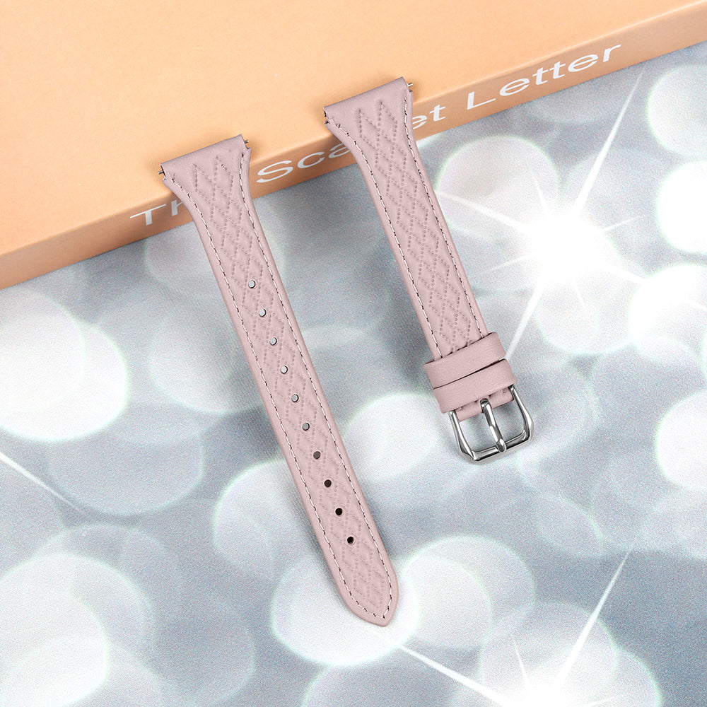 For LG Watch Sport Replacement Band Rhombus Imprinted Genuine Cow Leather Watch Strap - Pink