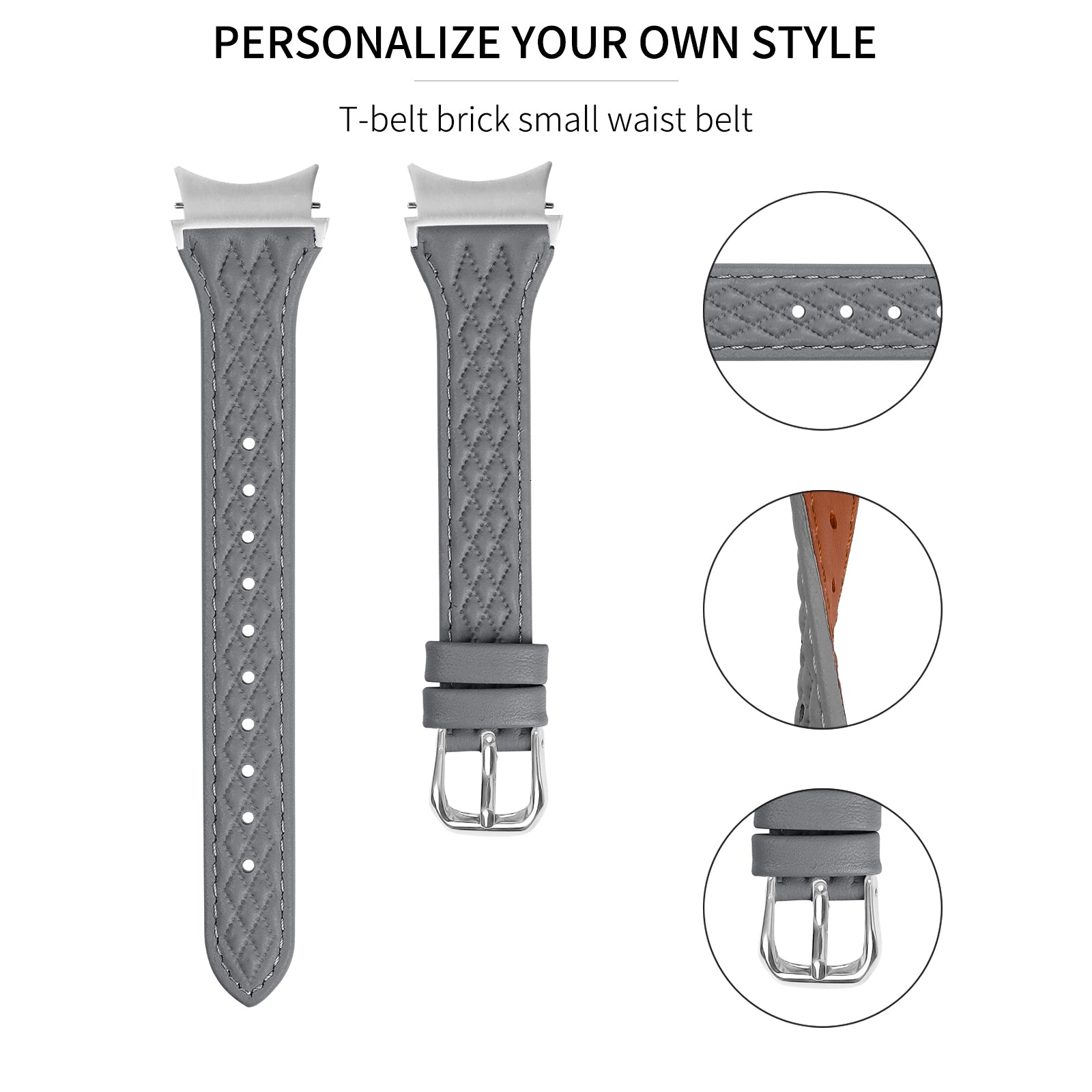 For Samsung Galaxy Watch6 40mm / 44mm / Watch6 Classic 43mm / 47mm Watch Strap Top-Layer Cow Leather Watchband - Grey