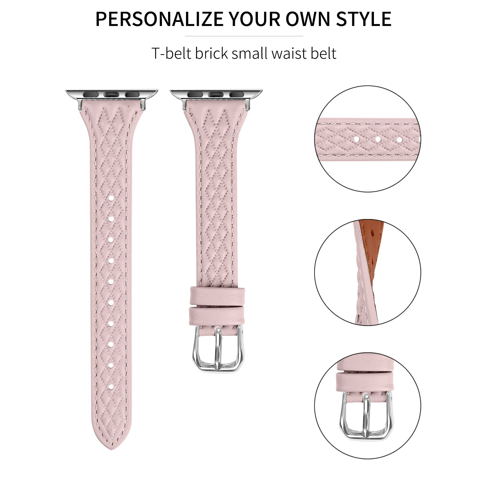 For Apple Watch Series 9 8 7 41mm / 6 5 4 SE (2023) SE (2022) SE 40mm / 3 2 1 38mm Watch Band Top-Layer Cow Leather Strap - Pink