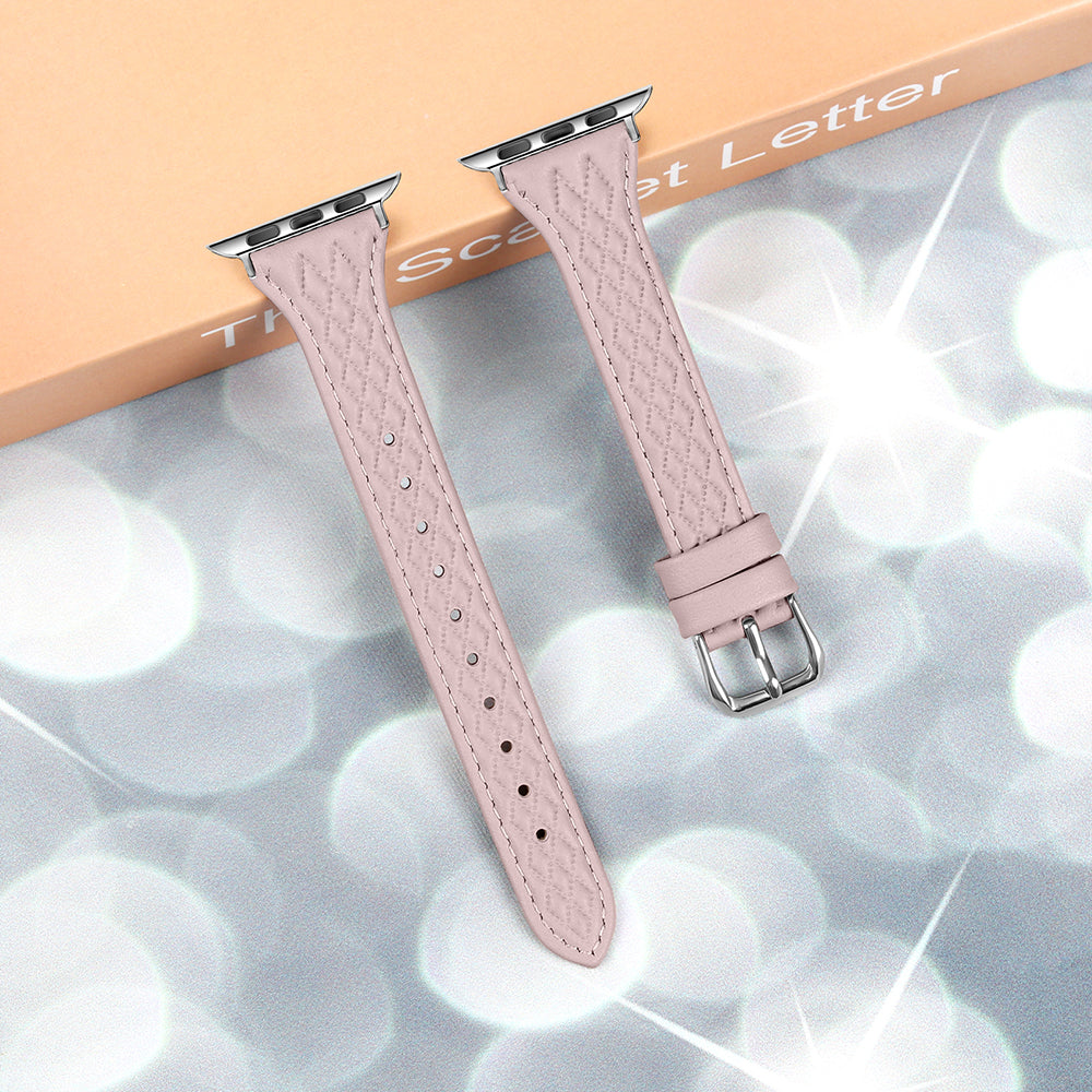 For Apple Watch Series 9 8 7 41mm / 6 5 4 SE (2023) SE (2022) SE 40mm / 3 2 1 38mm Watch Band Top-Layer Cow Leather Strap - Pink