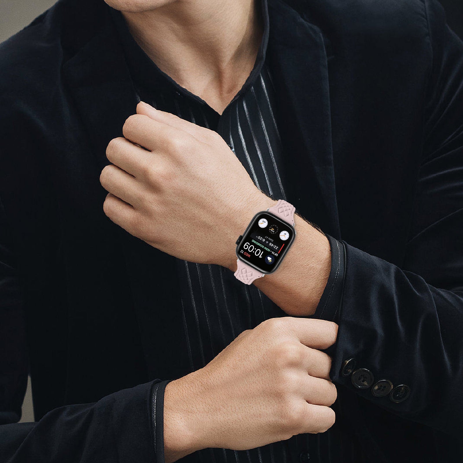 For Apple Watch Series 9 8 7 41mm / 6 5 4 SE (2023) SE (2022) SE 40mm / 3 2 1 38mm Watch Band Top-Layer Cow Leather Strap - Pink