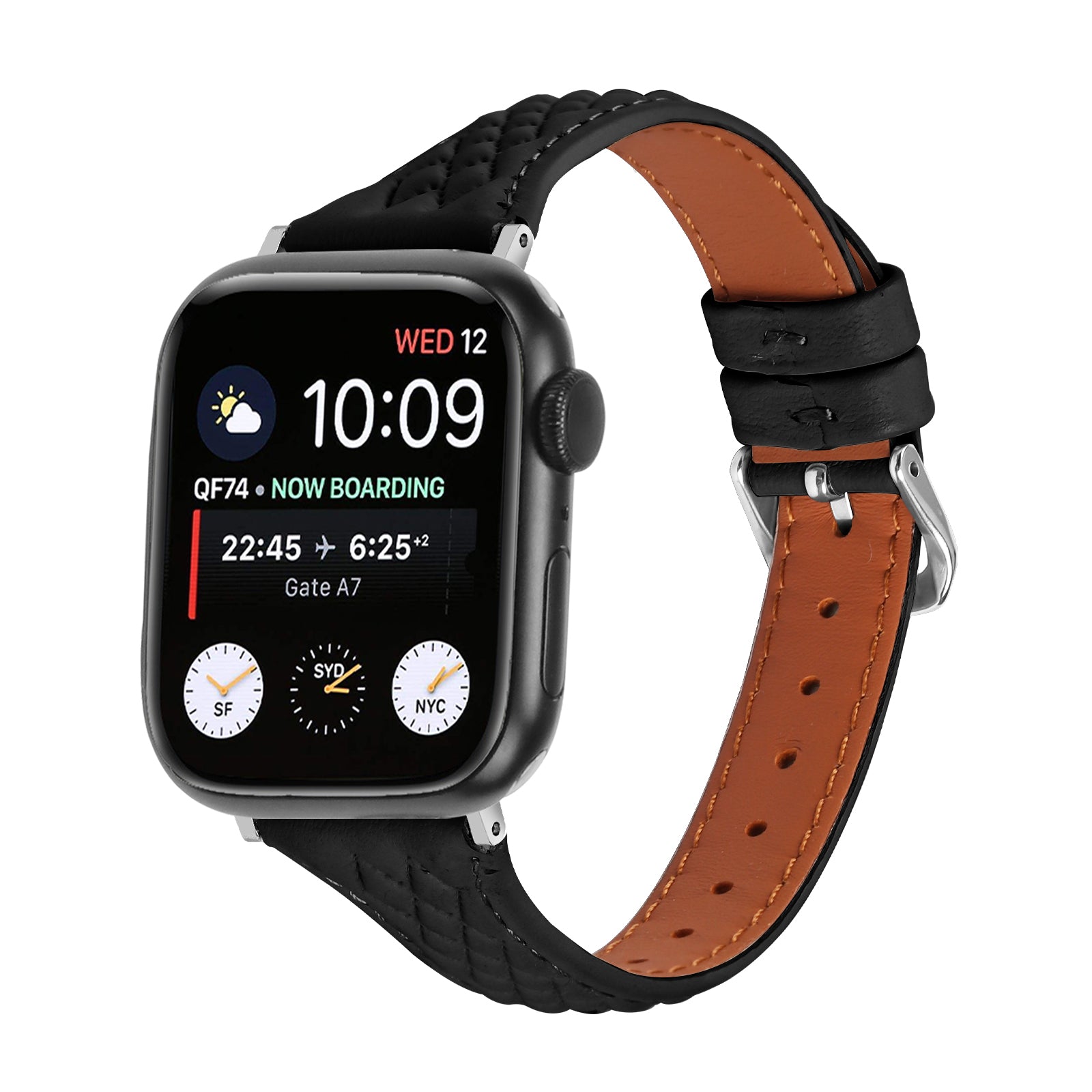 For Apple Watch Ultra 2 Ultra 49mm / 9 8 7 45mm / 6 5 4 SE (2023) SE (2022) SE 44mm / 3 2 1 42mm Top-Layer Cow Leather Watch Strap - Black